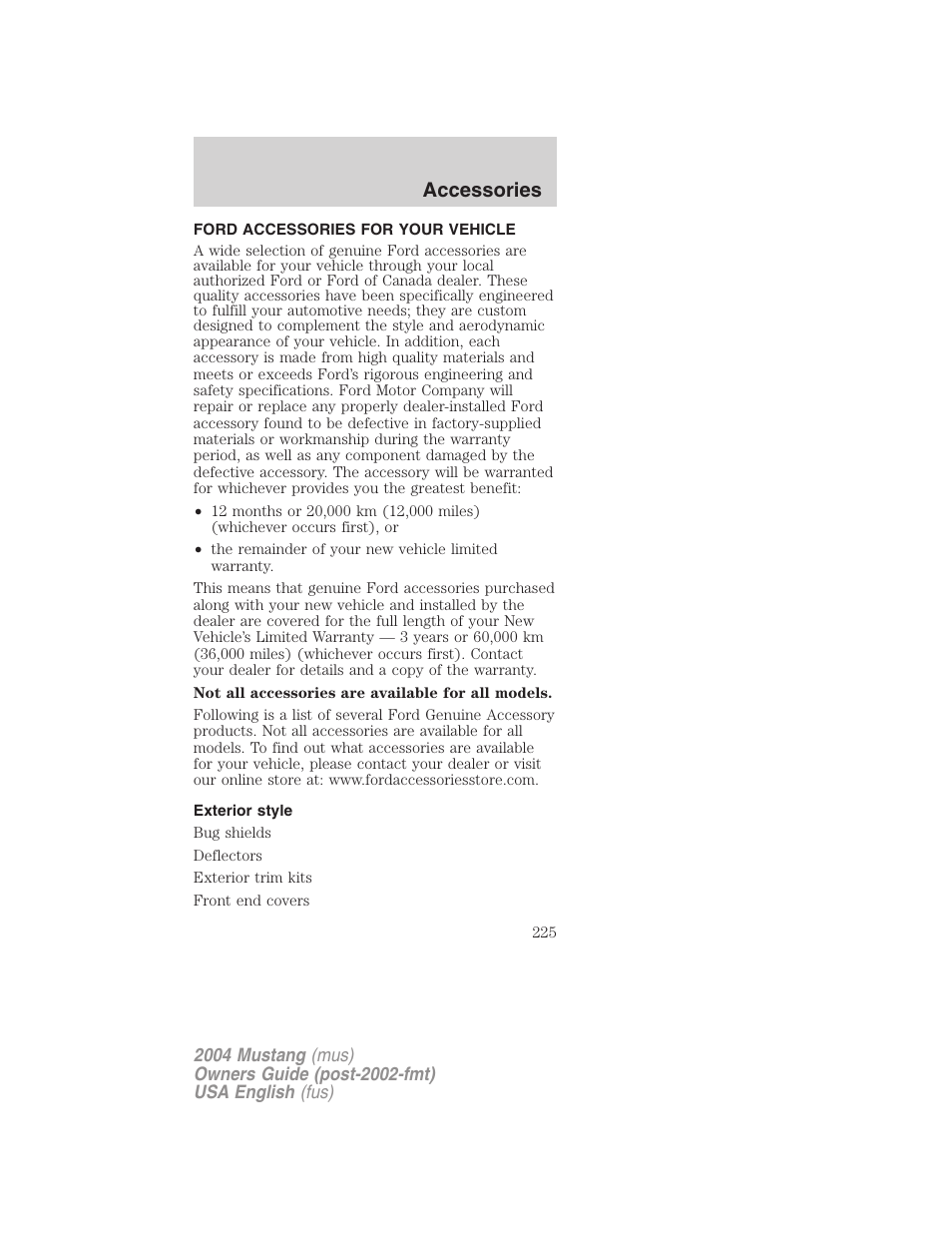 Accessories | FORD 2004 Mustang v.1 User Manual | Page 225 / 240