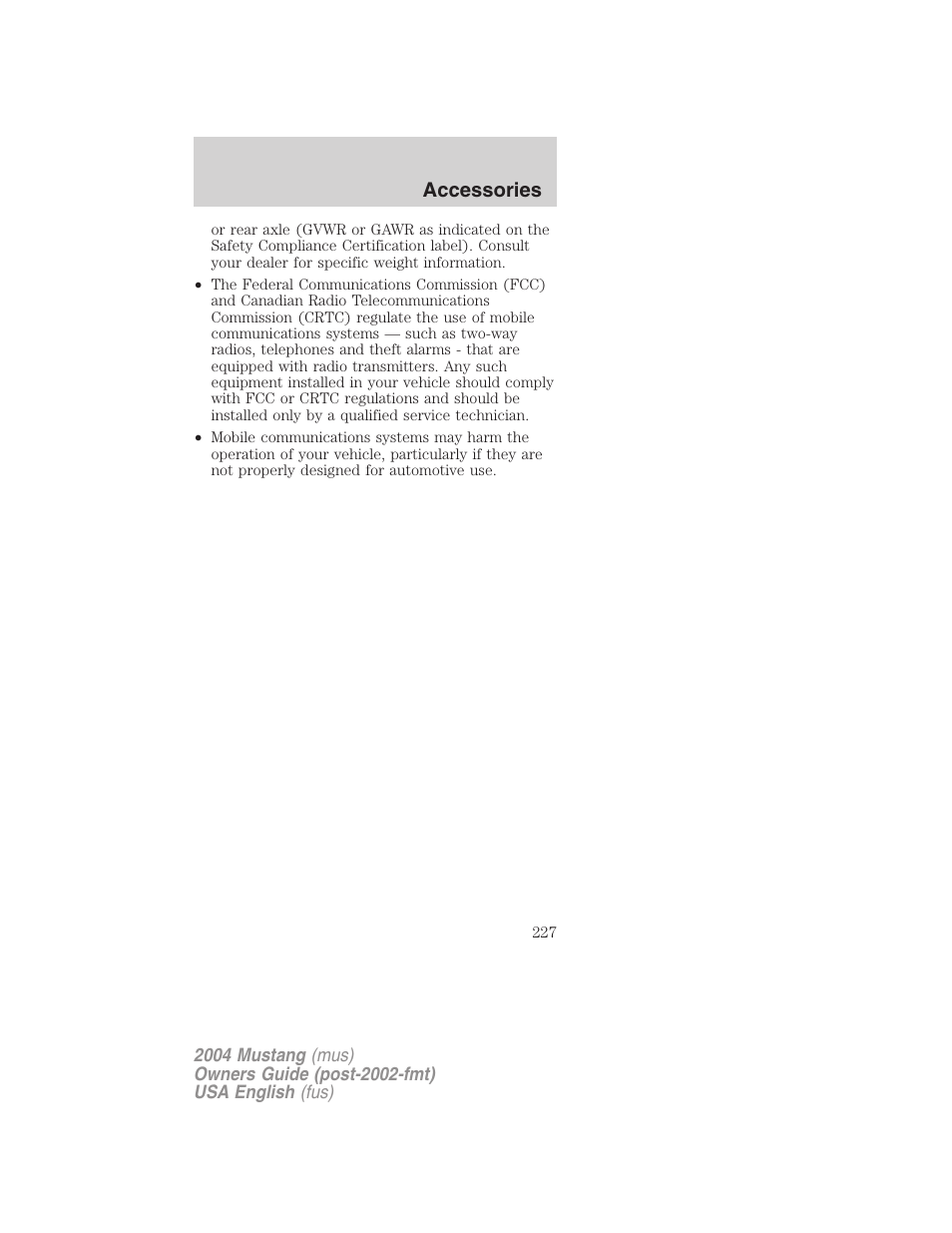 Accessories | FORD 2004 Mustang v.1 User Manual | Page 227 / 240