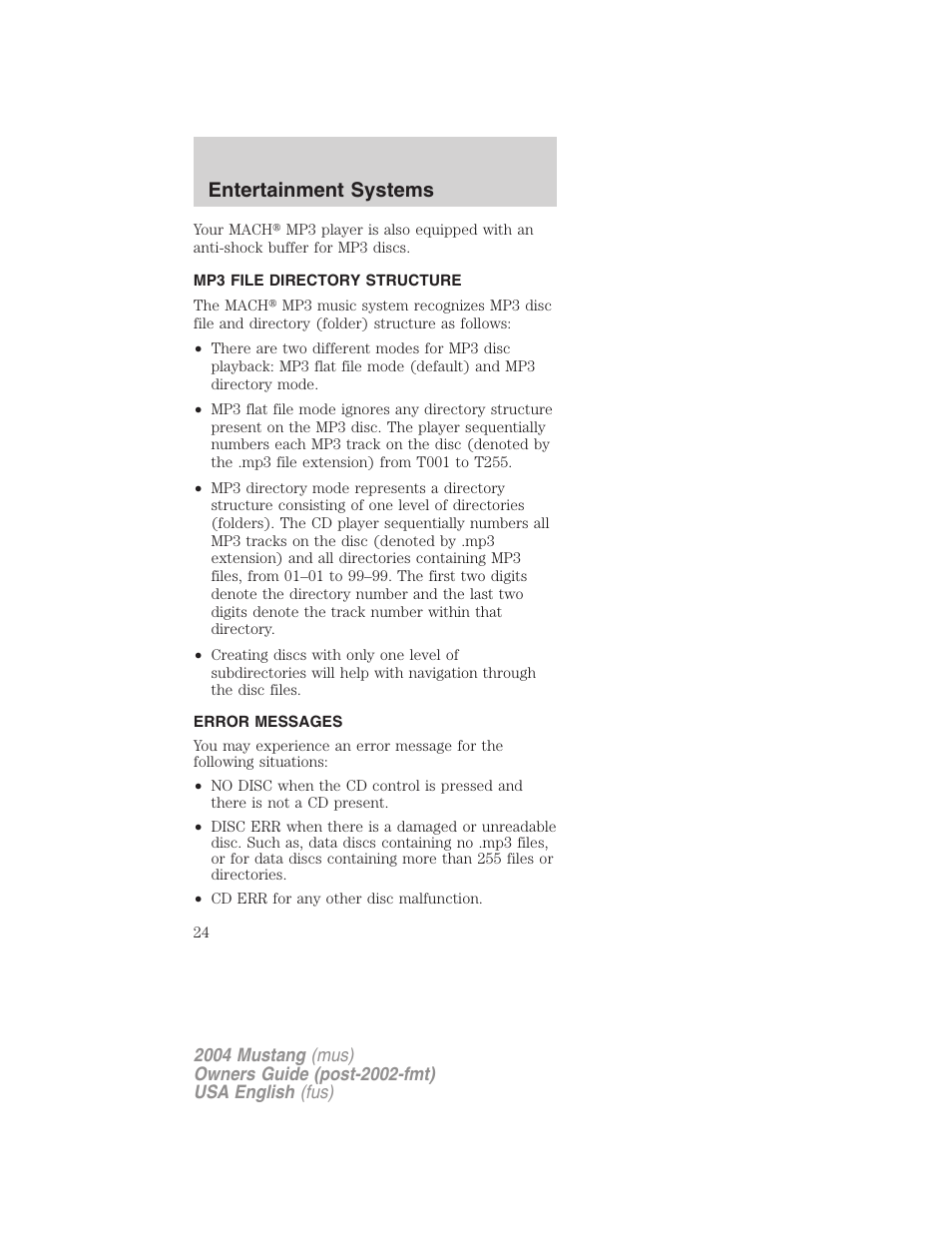 Entertainment systems | FORD 2004 Mustang v.1 User Manual | Page 24 / 240