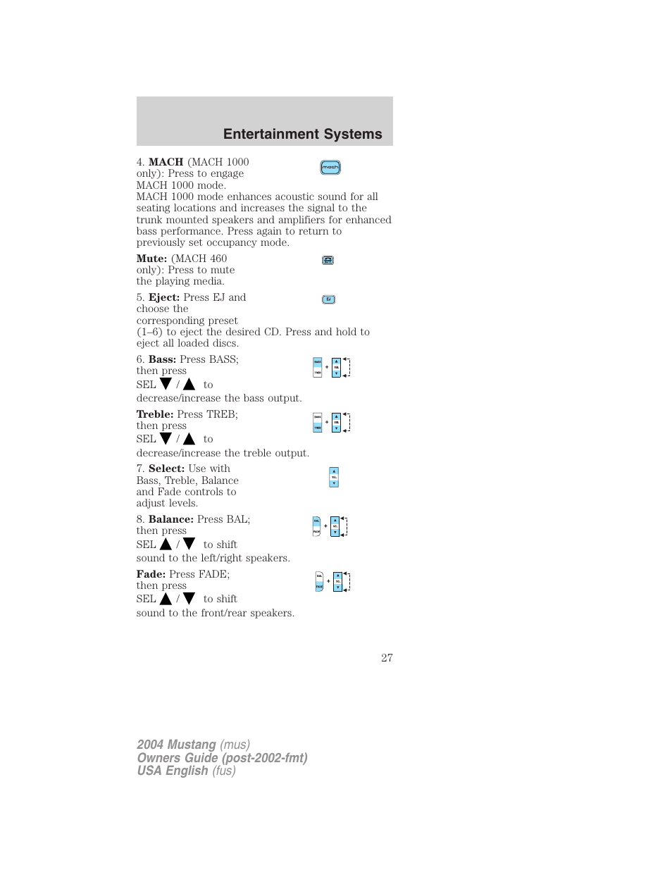 Entertainment systems | FORD 2004 Mustang v.1 User Manual | Page 27 / 240