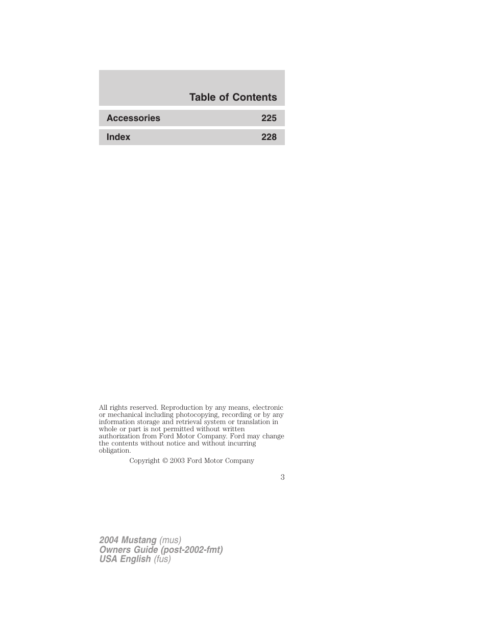 FORD 2004 Mustang v.1 User Manual | Page 3 / 240