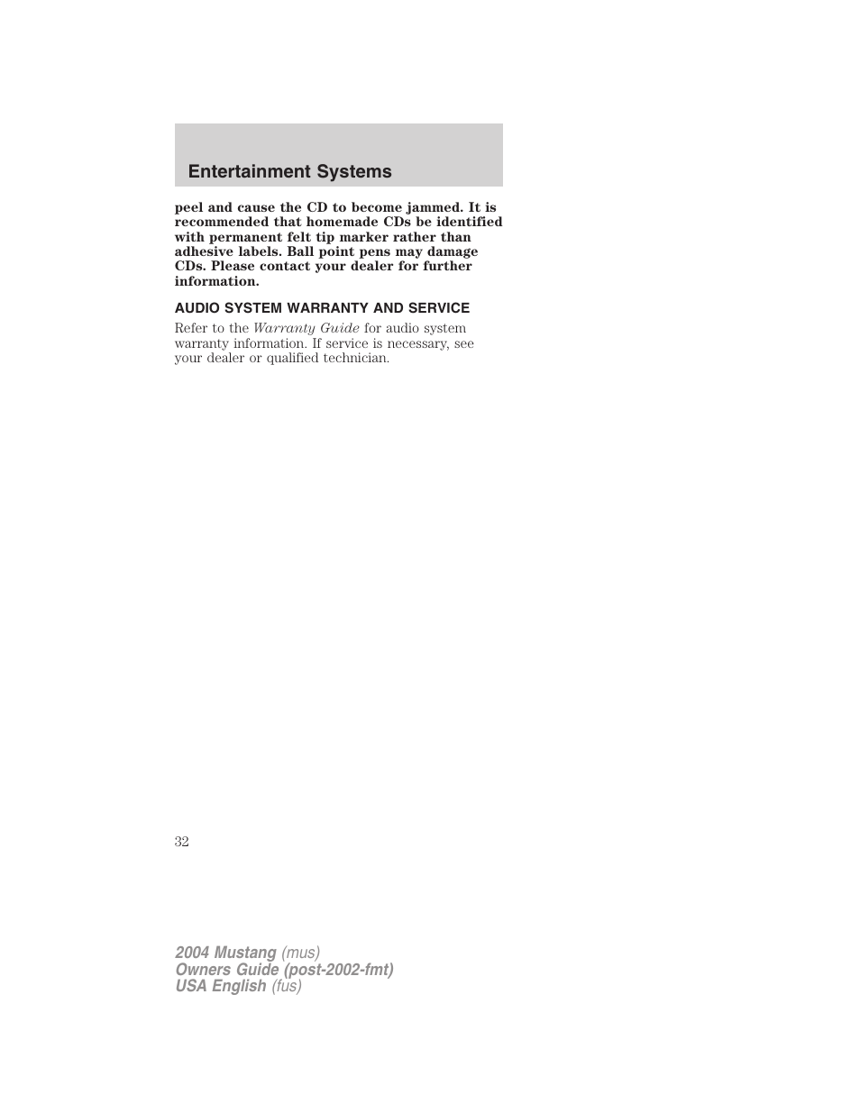 Entertainment systems | FORD 2004 Mustang v.1 User Manual | Page 32 / 240