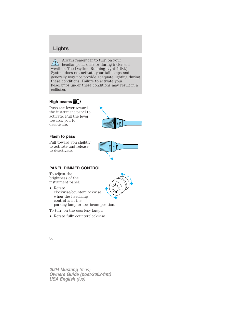 Lights | FORD 2004 Mustang v.1 User Manual | Page 36 / 240
