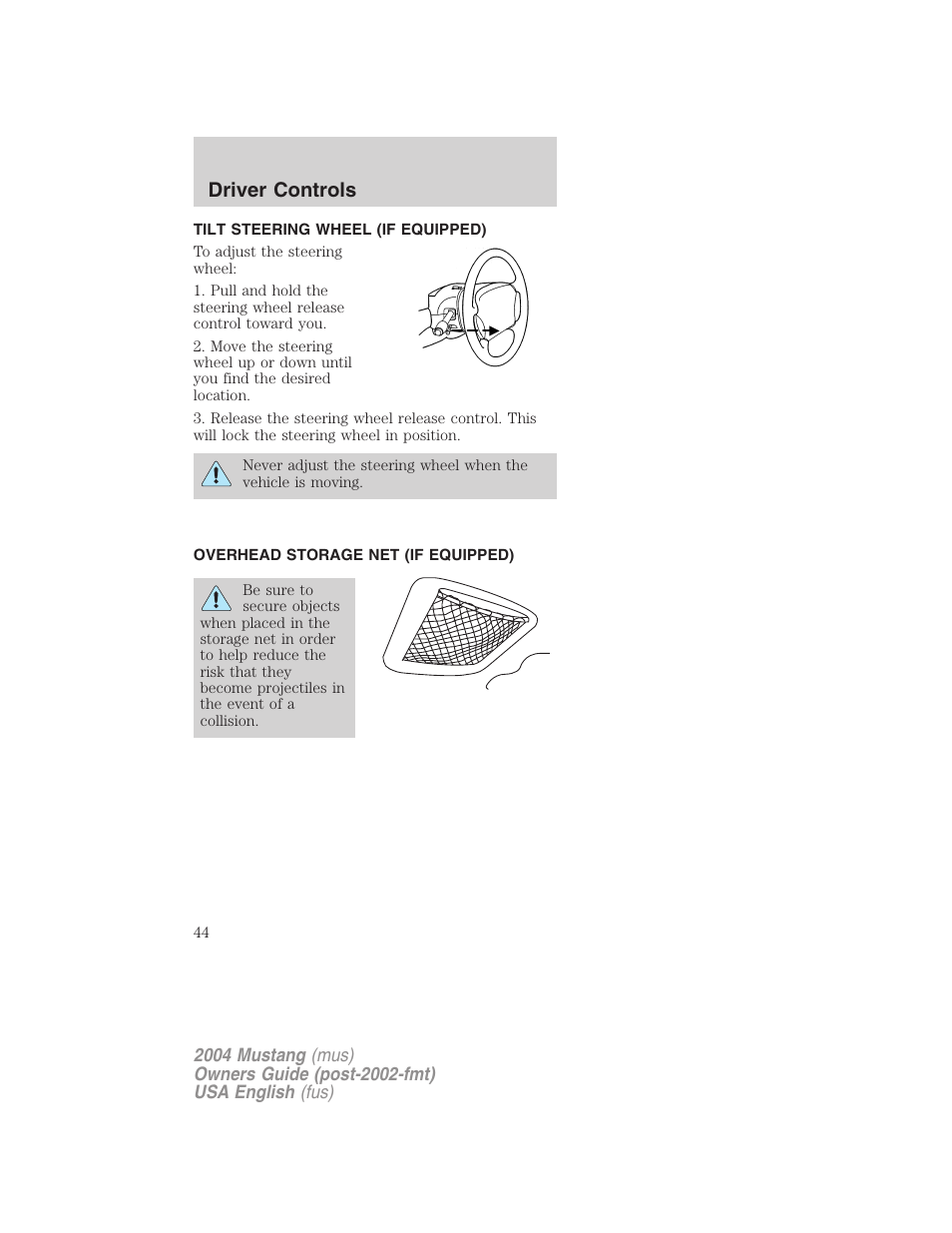 Driver controls | FORD 2004 Mustang v.1 User Manual | Page 44 / 240