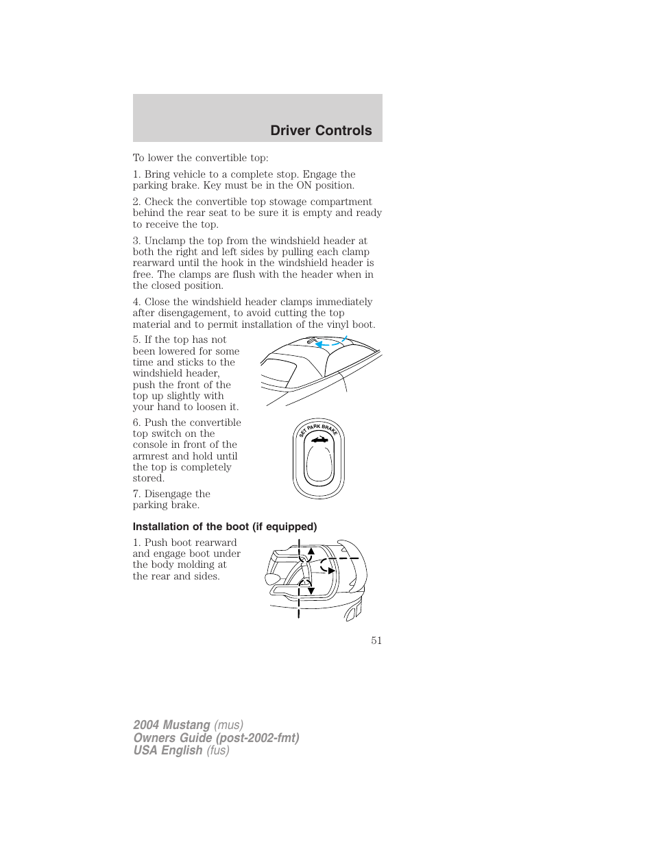 Driver controls | FORD 2004 Mustang v.1 User Manual | Page 51 / 240