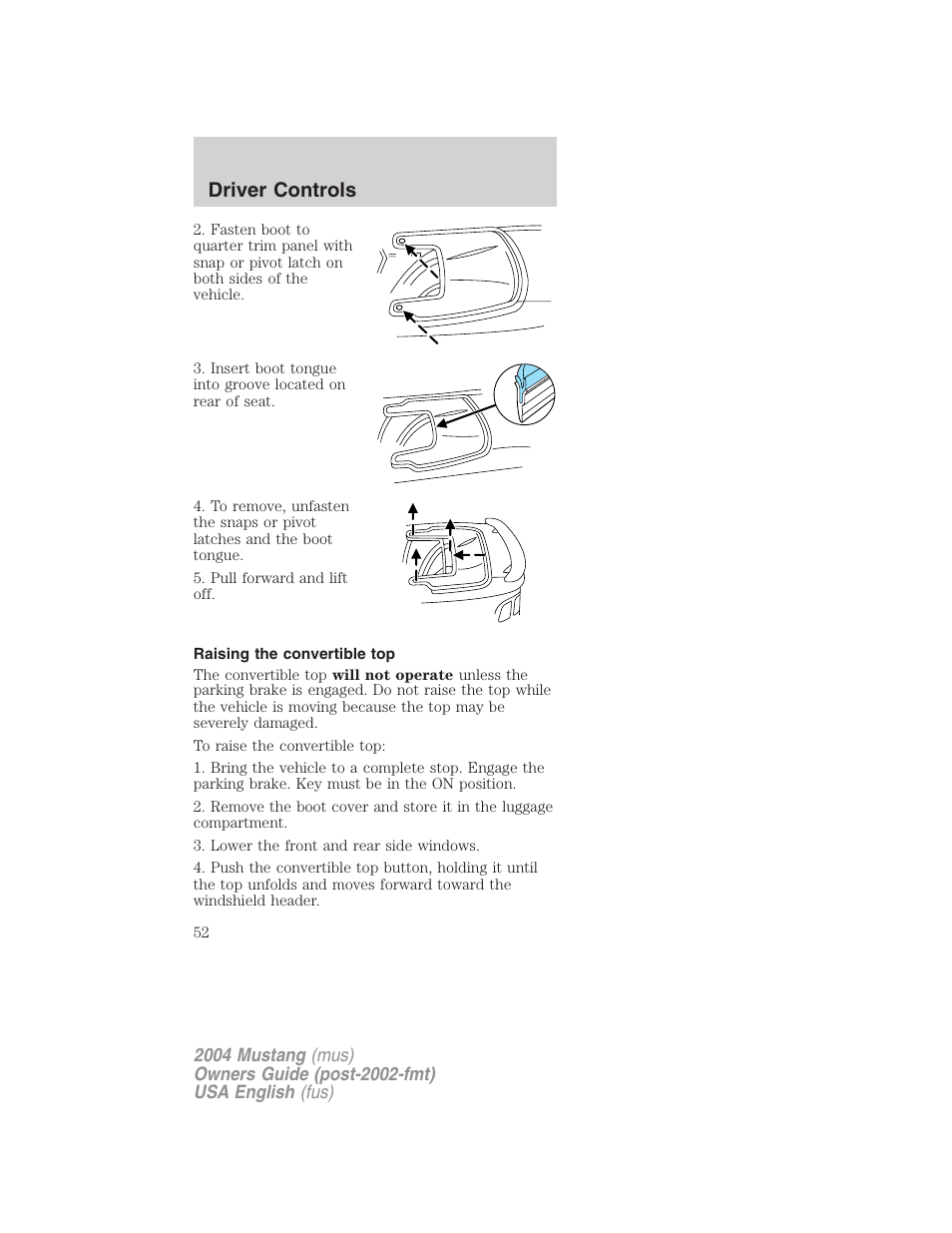 Driver controls | FORD 2004 Mustang v.1 User Manual | Page 52 / 240