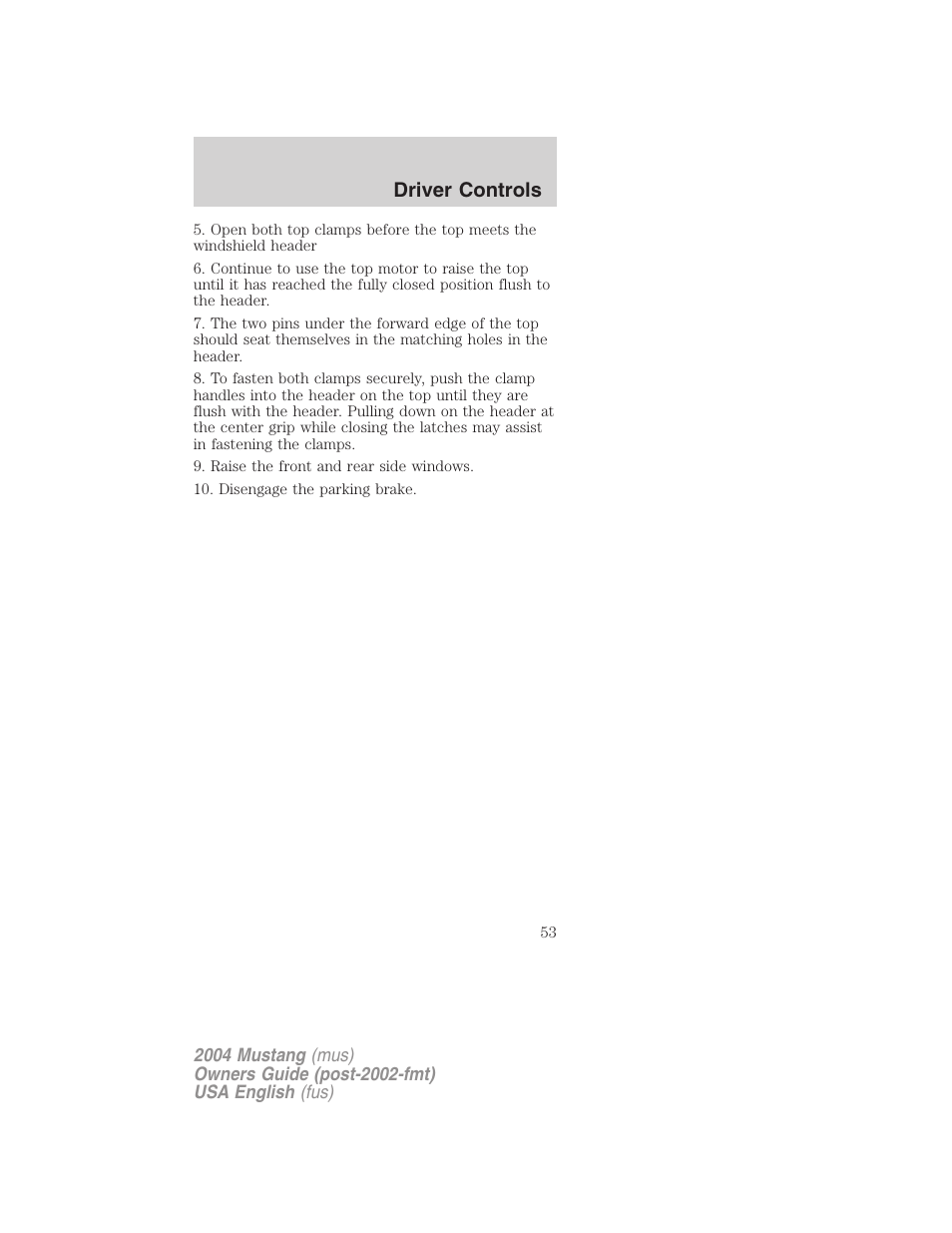 Driver controls | FORD 2004 Mustang v.1 User Manual | Page 53 / 240