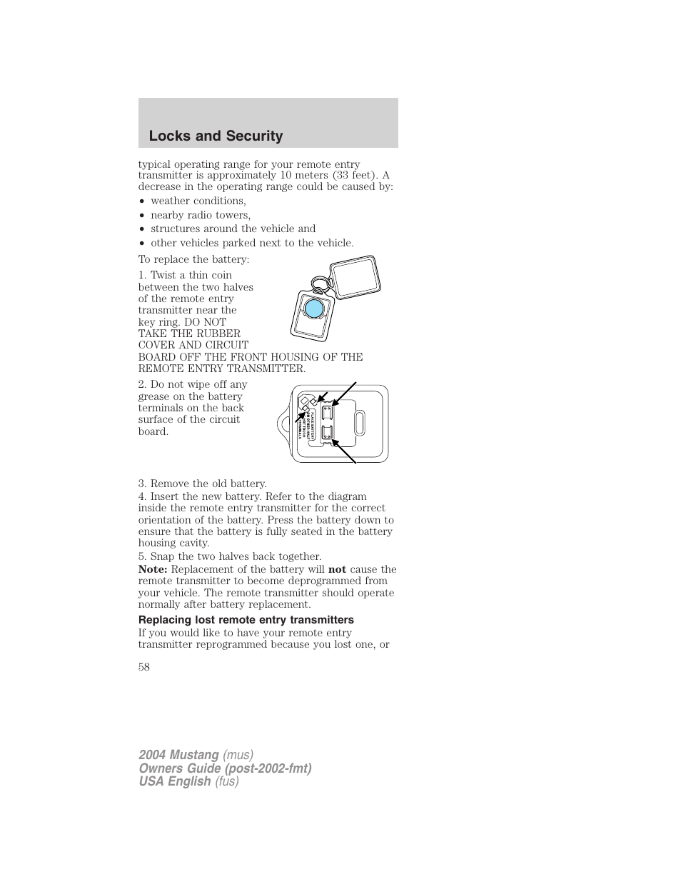Locks and security | FORD 2004 Mustang v.1 User Manual | Page 58 / 240