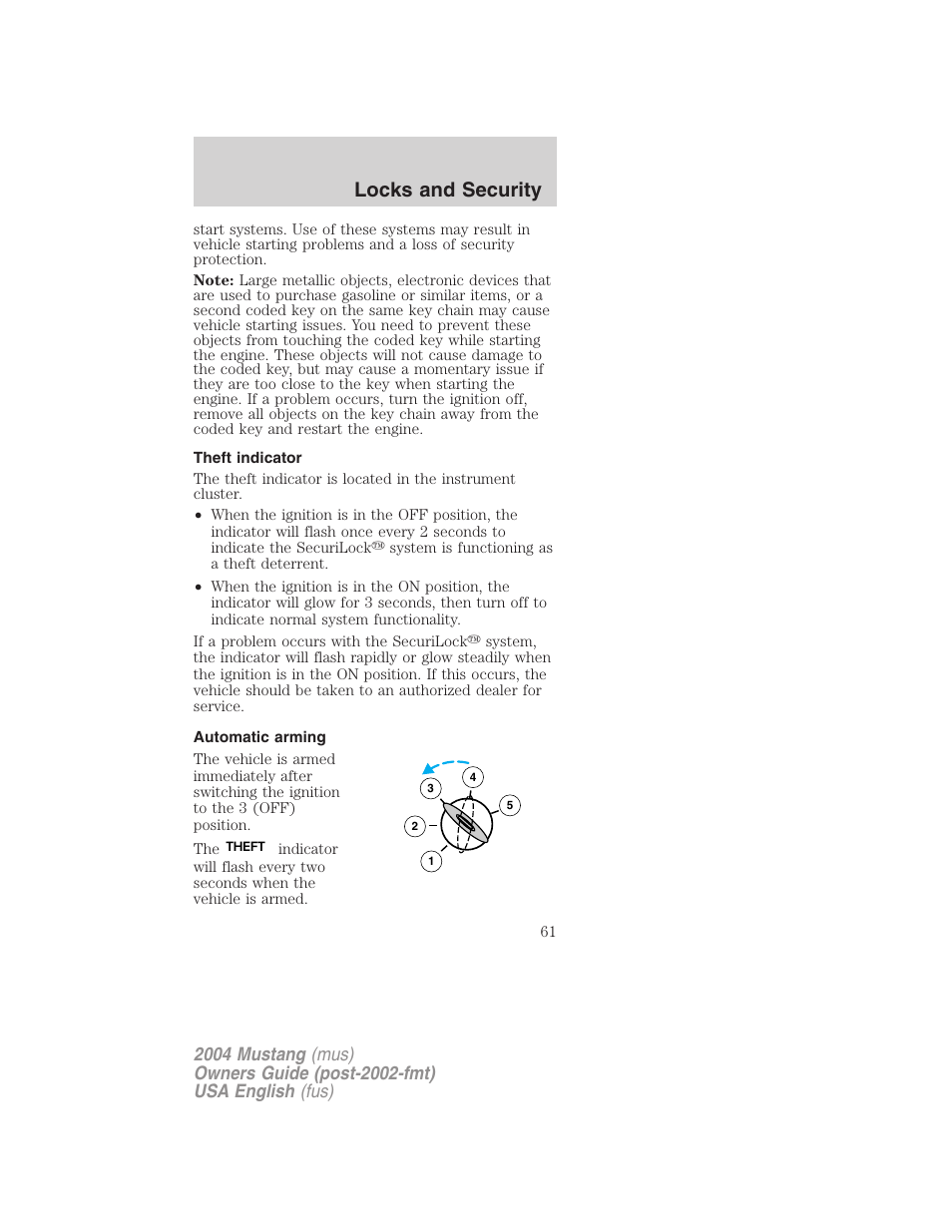 Locks and security | FORD 2004 Mustang v.1 User Manual | Page 61 / 240