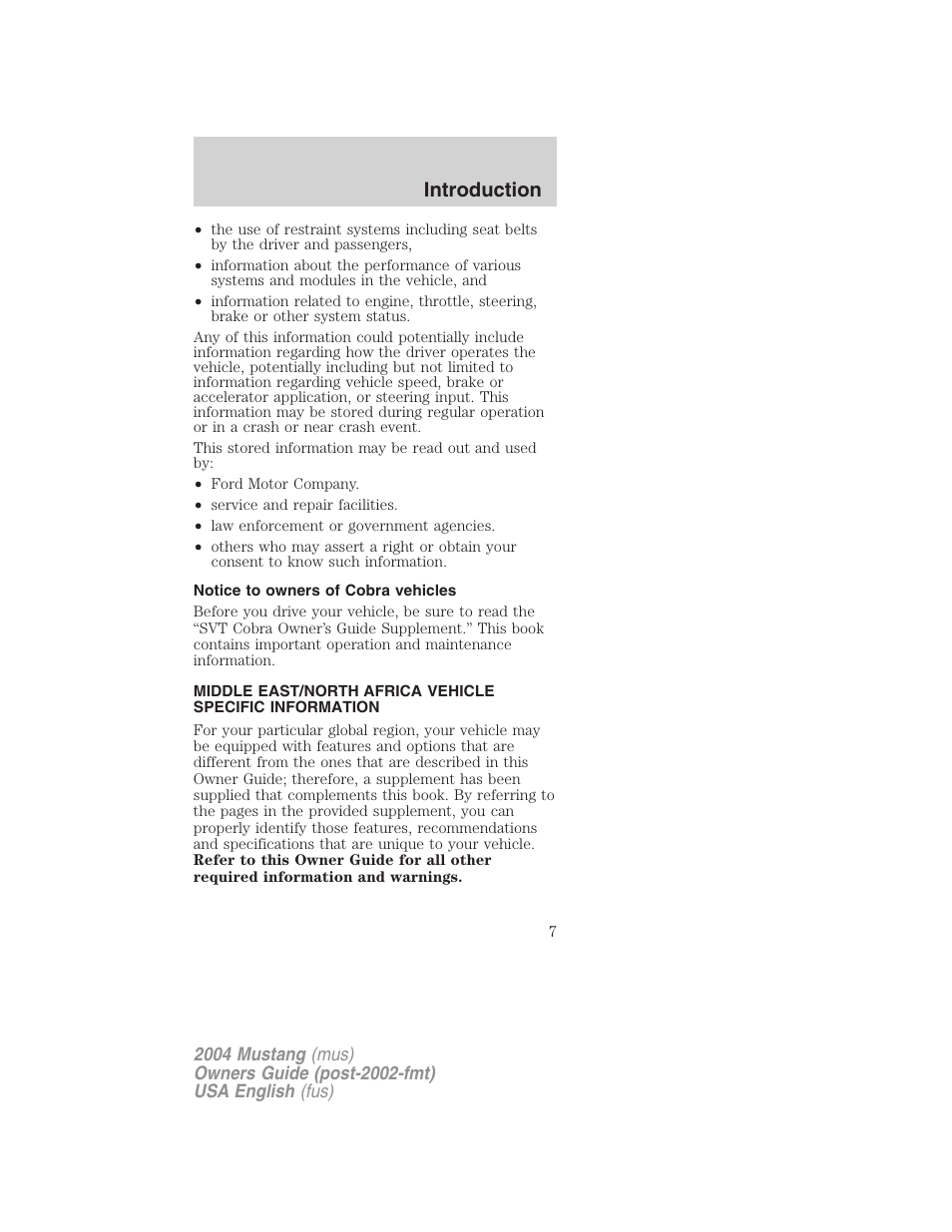 Introduction | FORD 2004 Mustang v.1 User Manual | Page 7 / 240