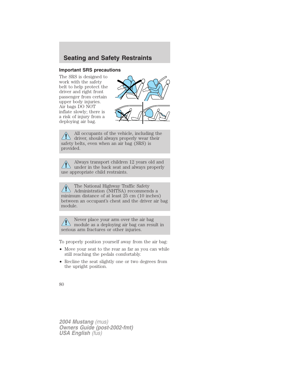 Seating and safety restraints | FORD 2004 Mustang v.1 User Manual | Page 80 / 240