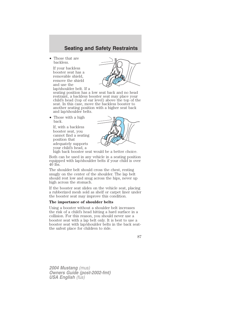 Seating and safety restraints | FORD 2004 Mustang v.1 User Manual | Page 87 / 240