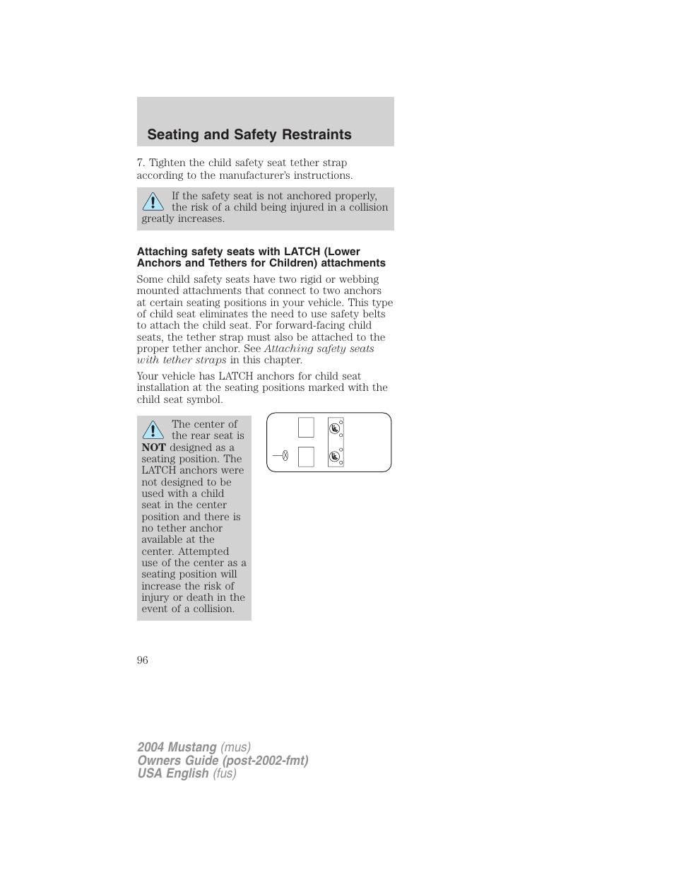 Seating and safety restraints | FORD 2004 Mustang v.1 User Manual | Page 96 / 240