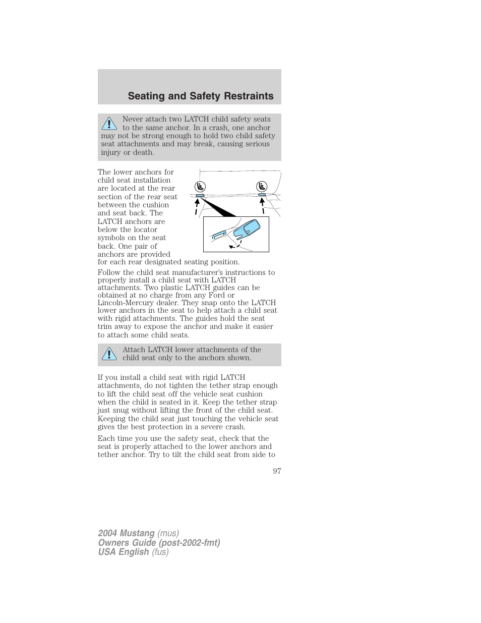 Seating and safety restraints | FORD 2004 Mustang v.1 User Manual | Page 97 / 240