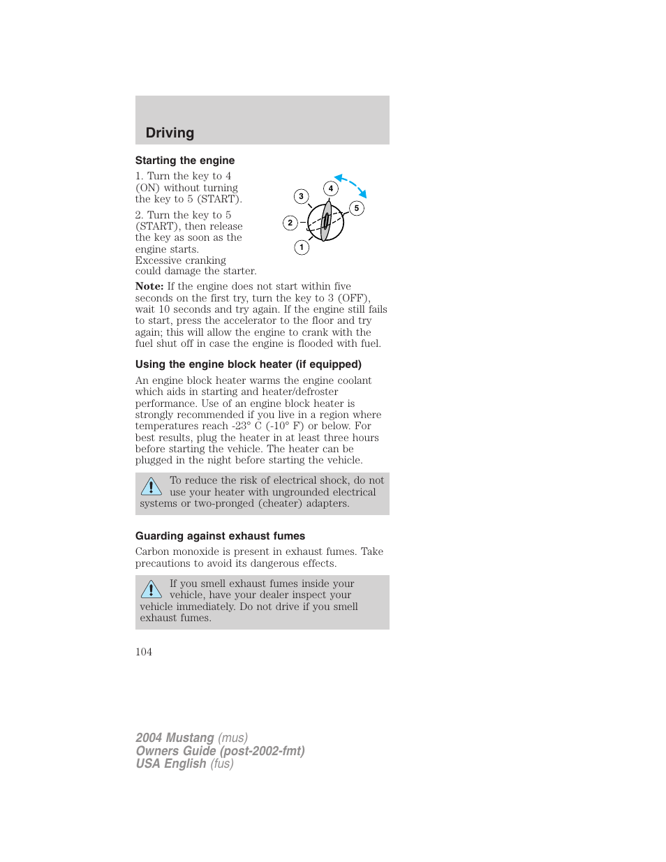 Driving | FORD 2004 Mustang v.2 User Manual | Page 104 / 240