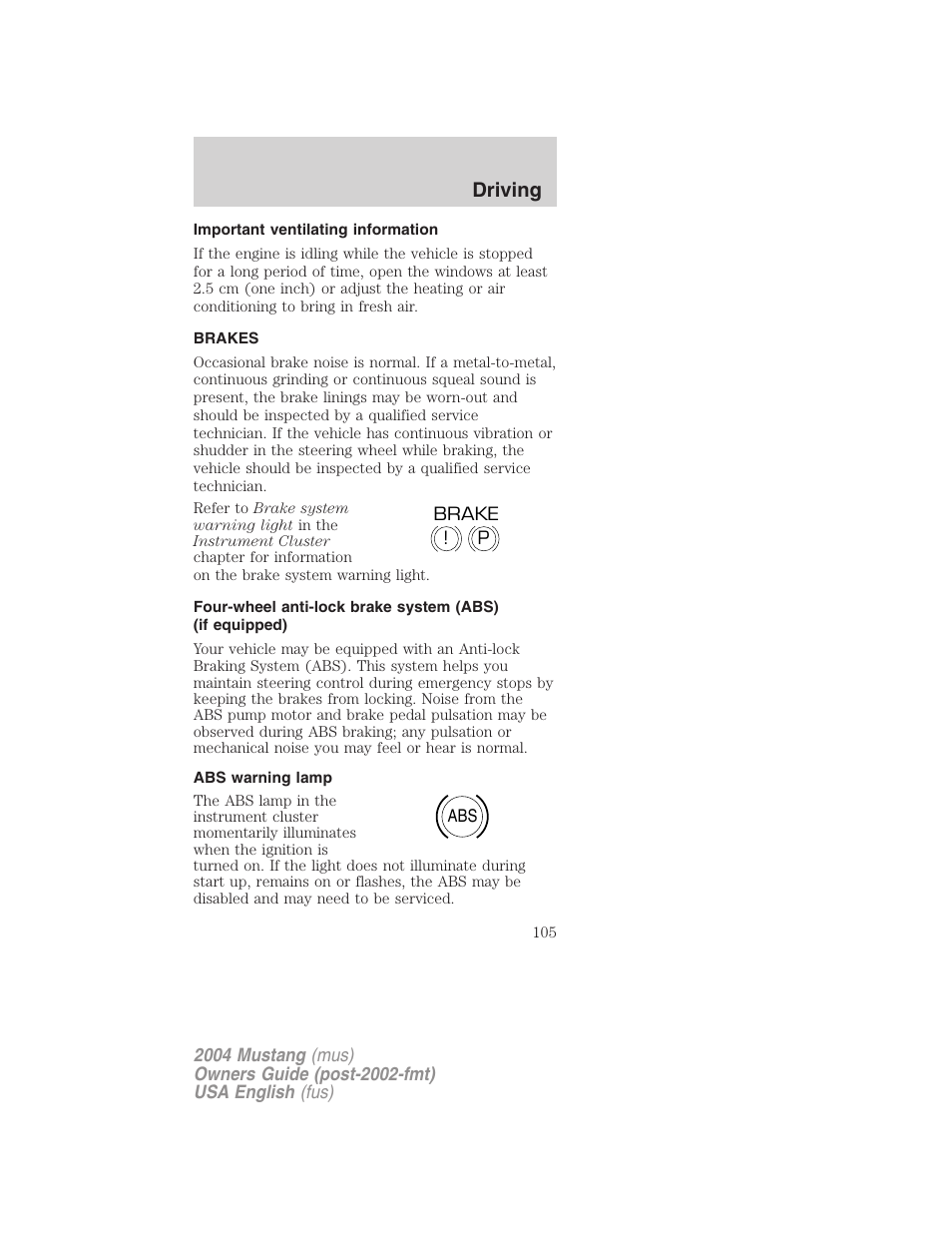 Driving | FORD 2004 Mustang v.2 User Manual | Page 105 / 240