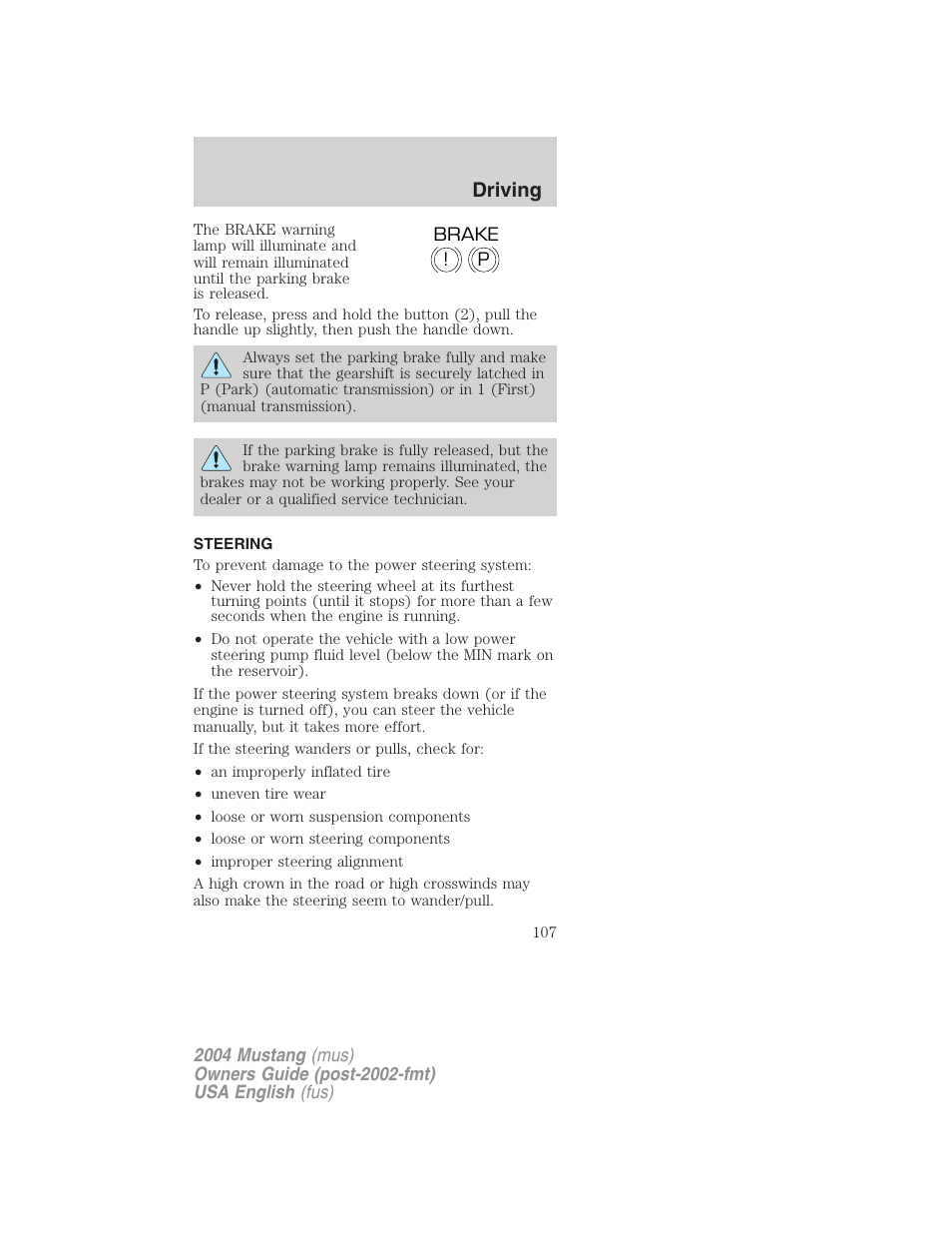 Driving | FORD 2004 Mustang v.2 User Manual | Page 107 / 240