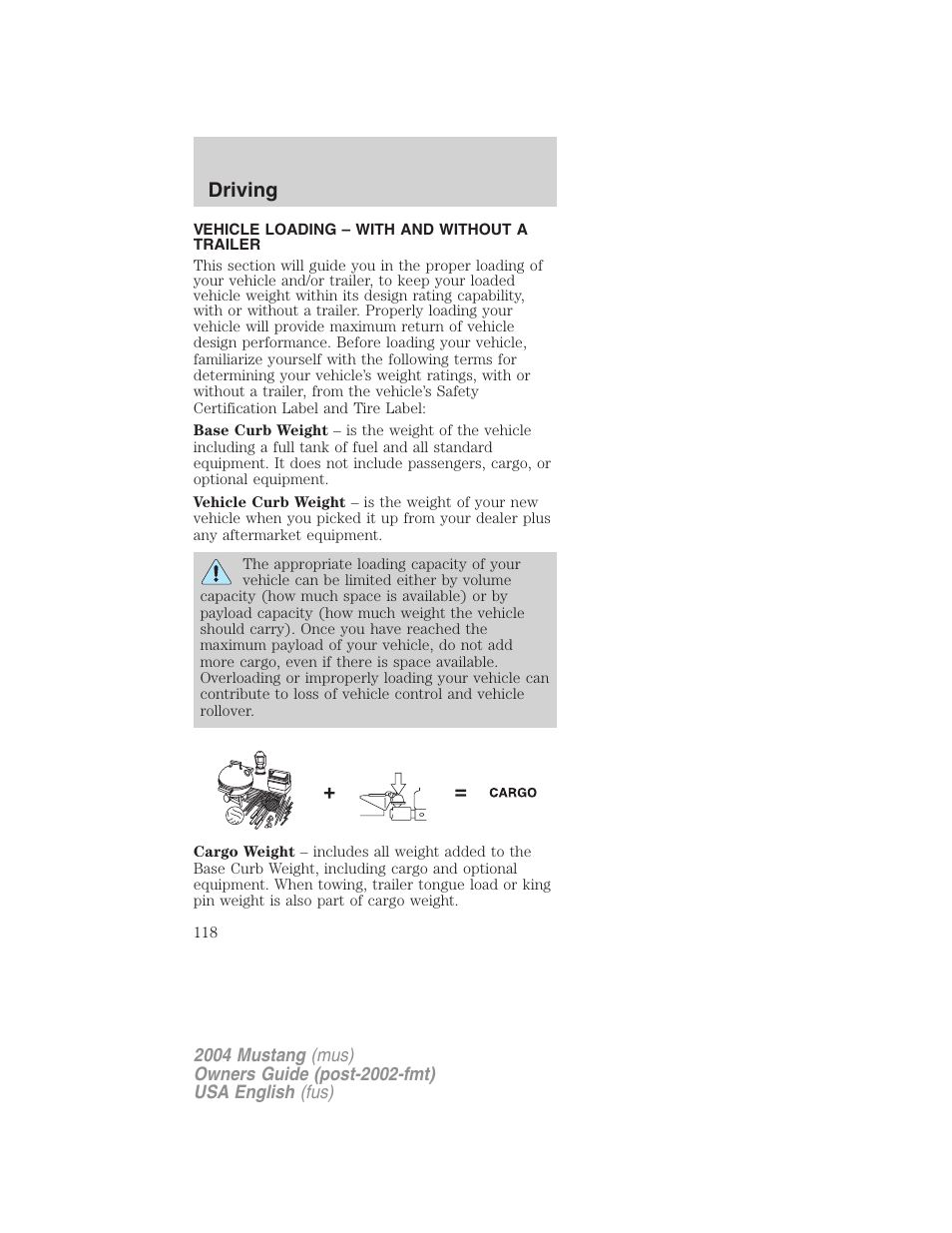 Driving | FORD 2004 Mustang v.2 User Manual | Page 118 / 240