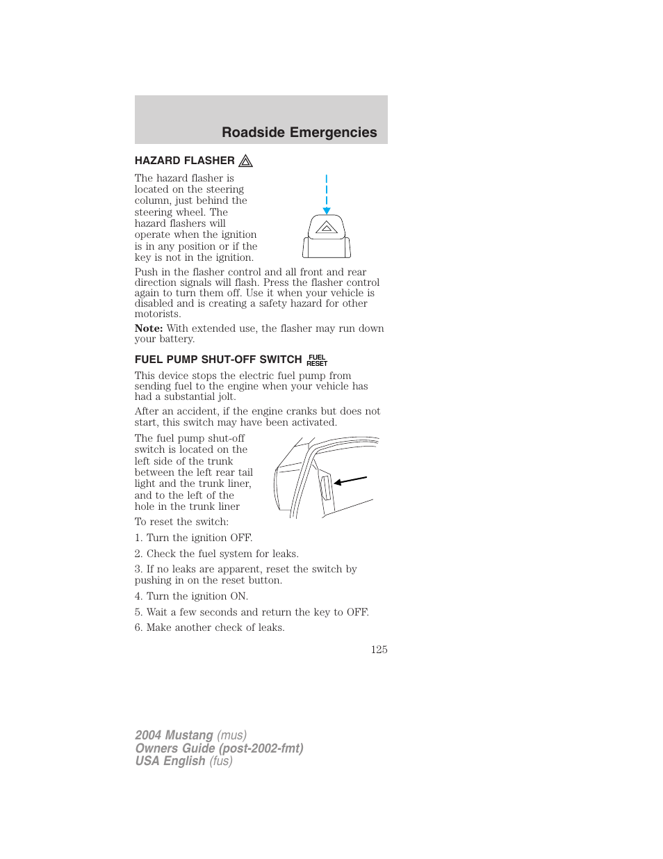 Roadside emergencies | FORD 2004 Mustang v.2 User Manual | Page 125 / 240