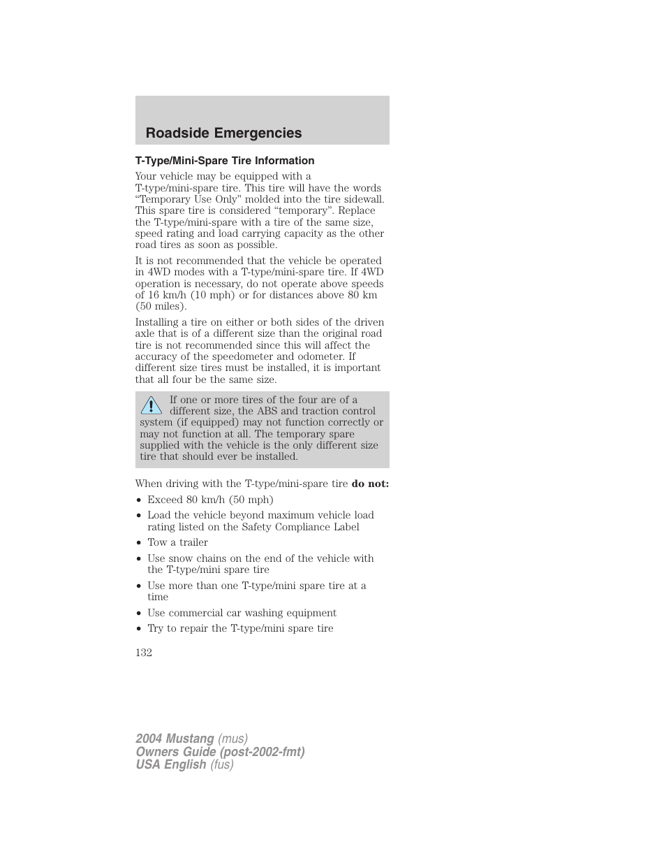 Roadside emergencies | FORD 2004 Mustang v.2 User Manual | Page 132 / 240