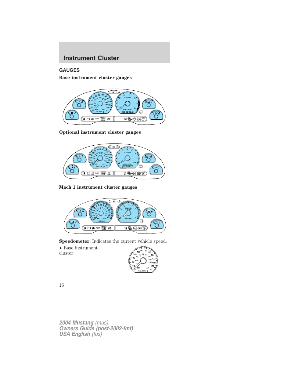 Instrument cluster | FORD 2004 Mustang v.2 User Manual | Page 16 / 240
