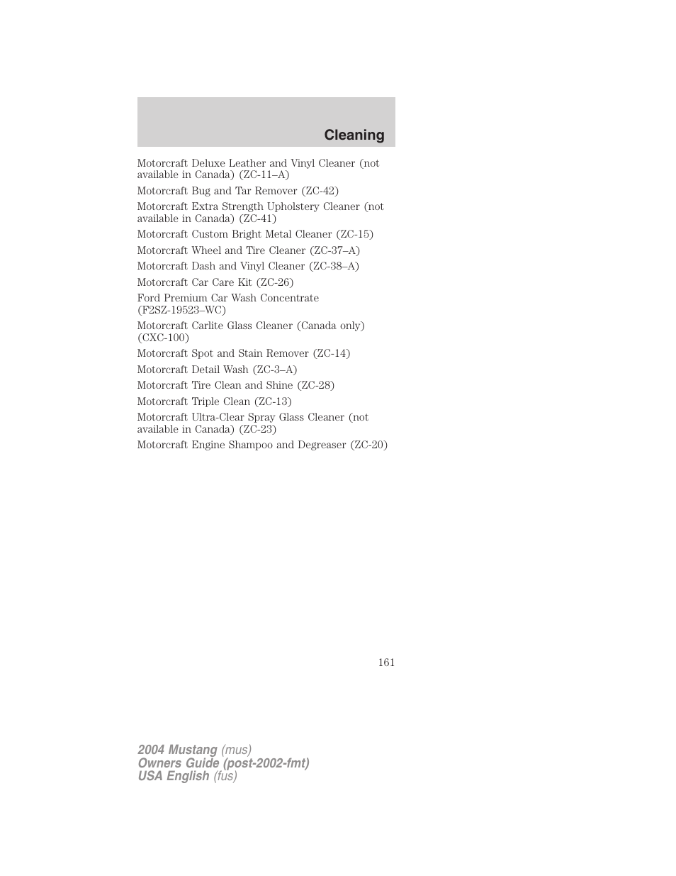 Cleaning | FORD 2004 Mustang v.2 User Manual | Page 161 / 240