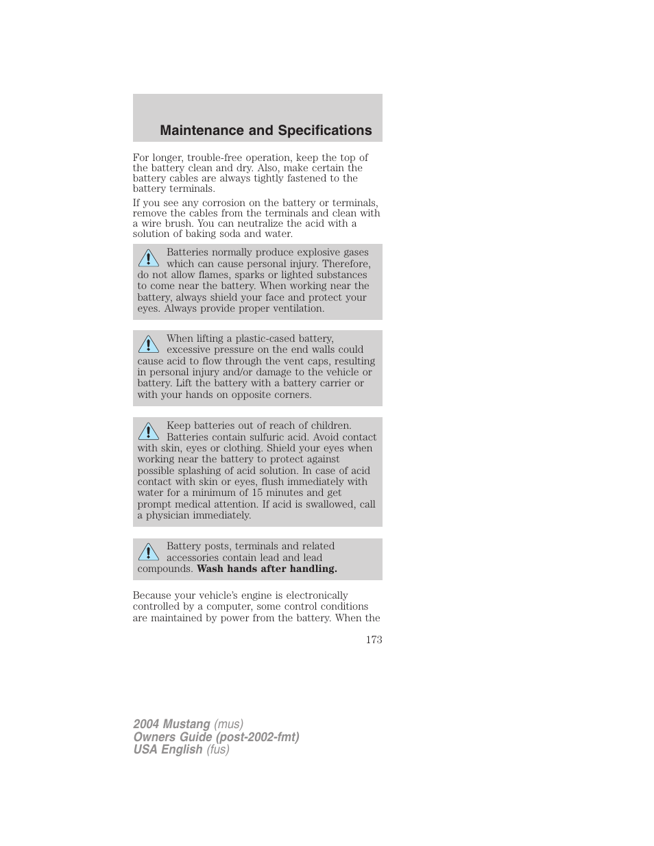 Maintenance and specifications | FORD 2004 Mustang v.2 User Manual | Page 173 / 240