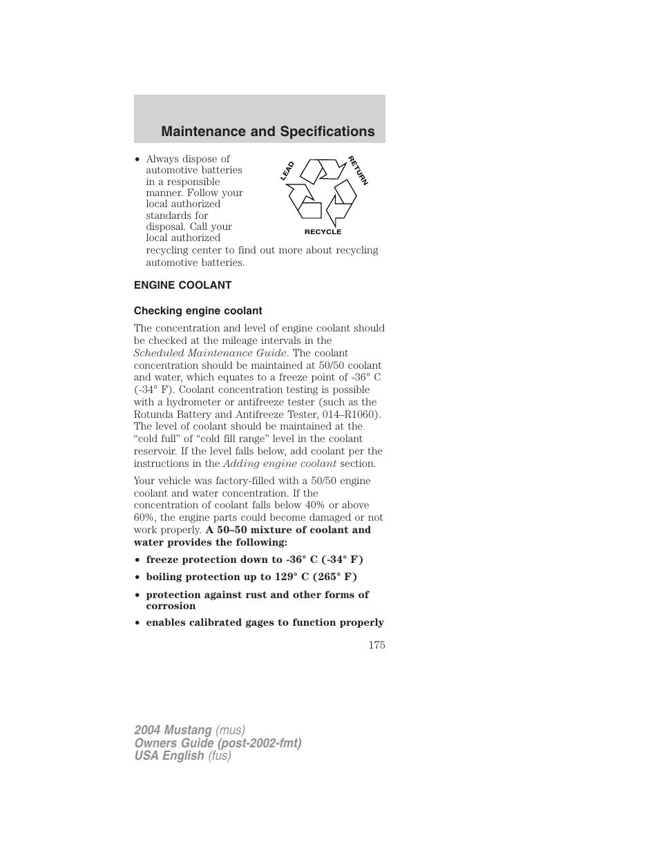 Maintenance and specifications | FORD 2004 Mustang v.2 User Manual | Page 175 / 240