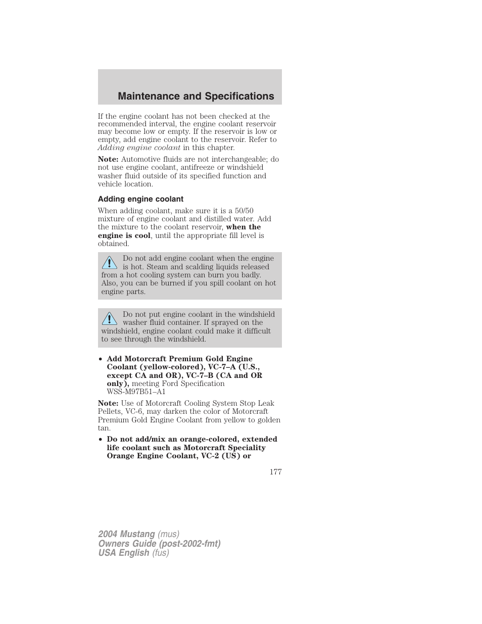 Maintenance and specifications | FORD 2004 Mustang v.2 User Manual | Page 177 / 240