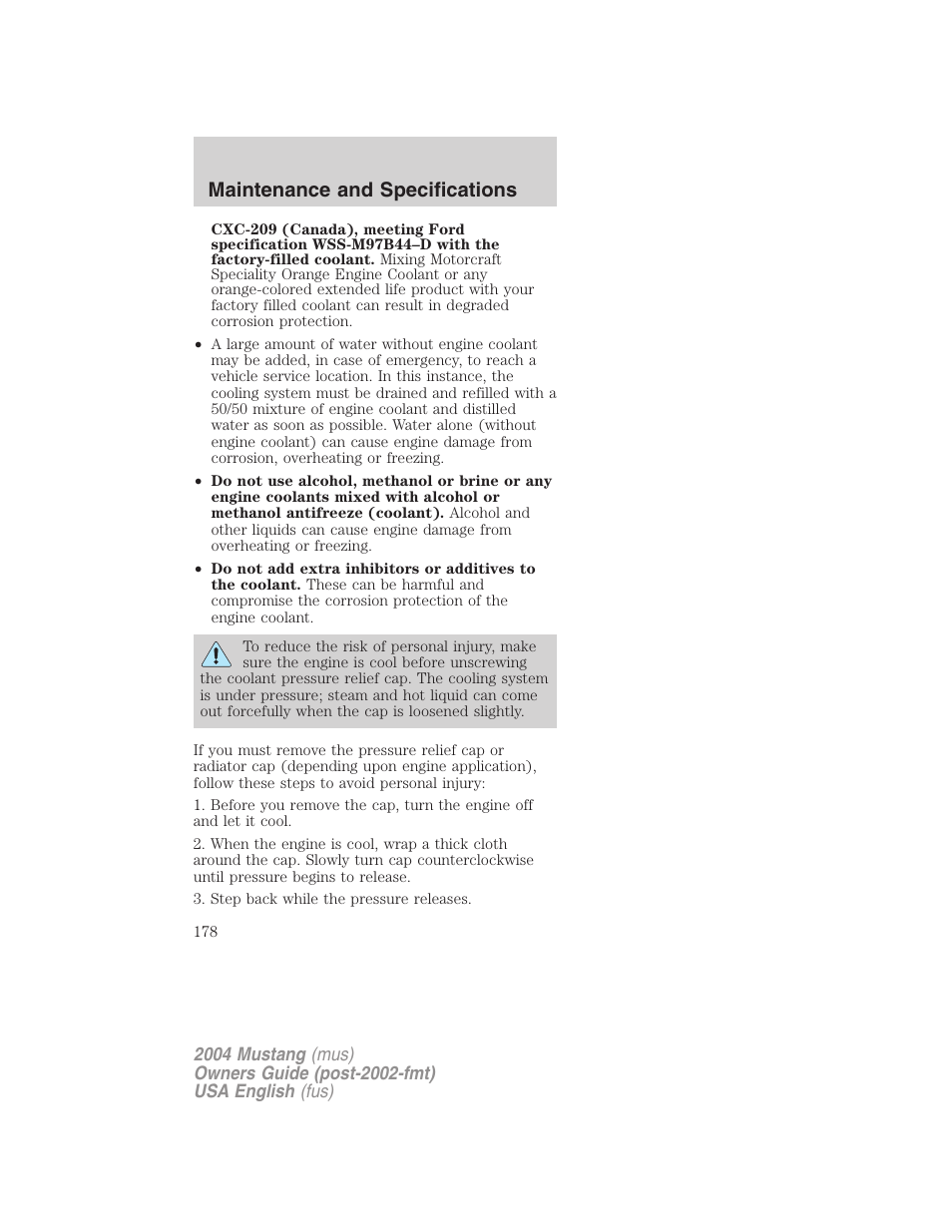Maintenance and specifications | FORD 2004 Mustang v.2 User Manual | Page 178 / 240