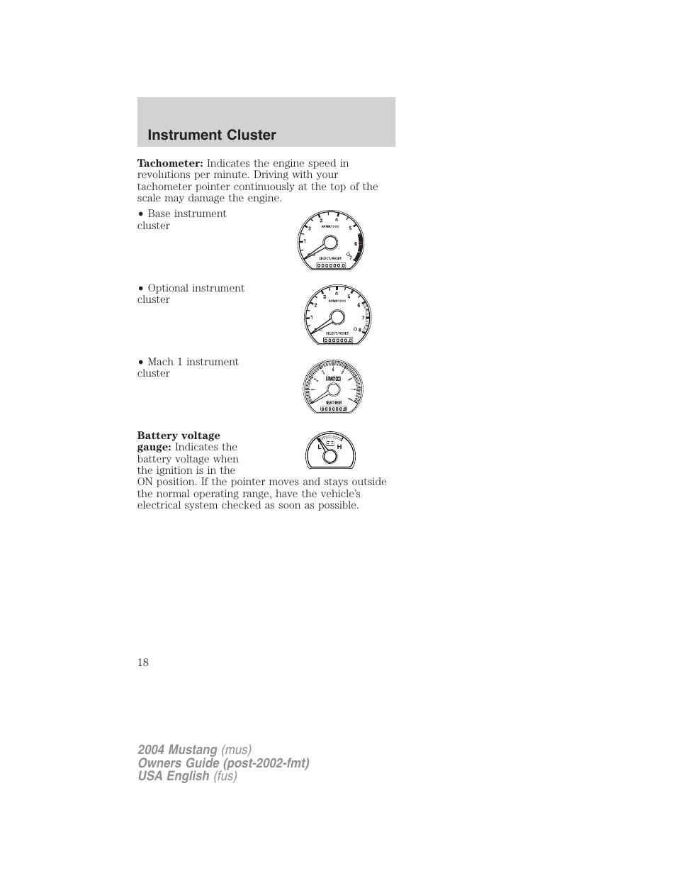 Instrument cluster | FORD 2004 Mustang v.2 User Manual | Page 18 / 240