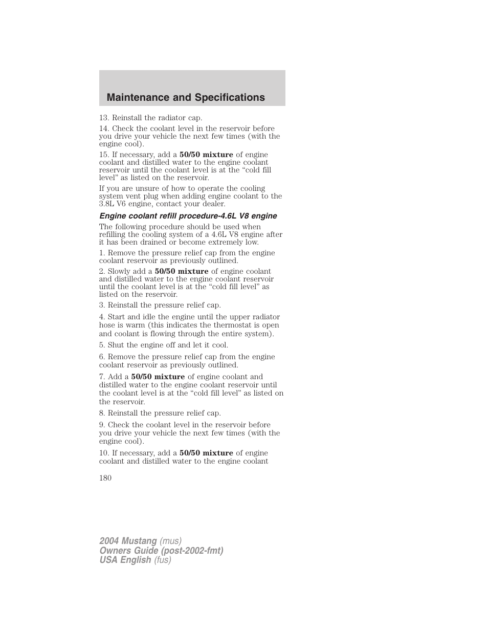 Maintenance and specifications | FORD 2004 Mustang v.2 User Manual | Page 180 / 240