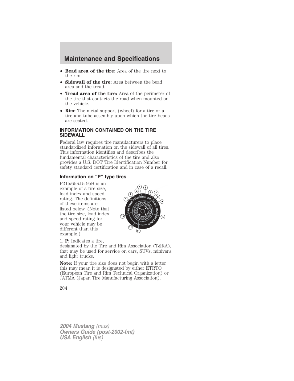 Maintenance and specifications | FORD 2004 Mustang v.2 User Manual | Page 204 / 240
