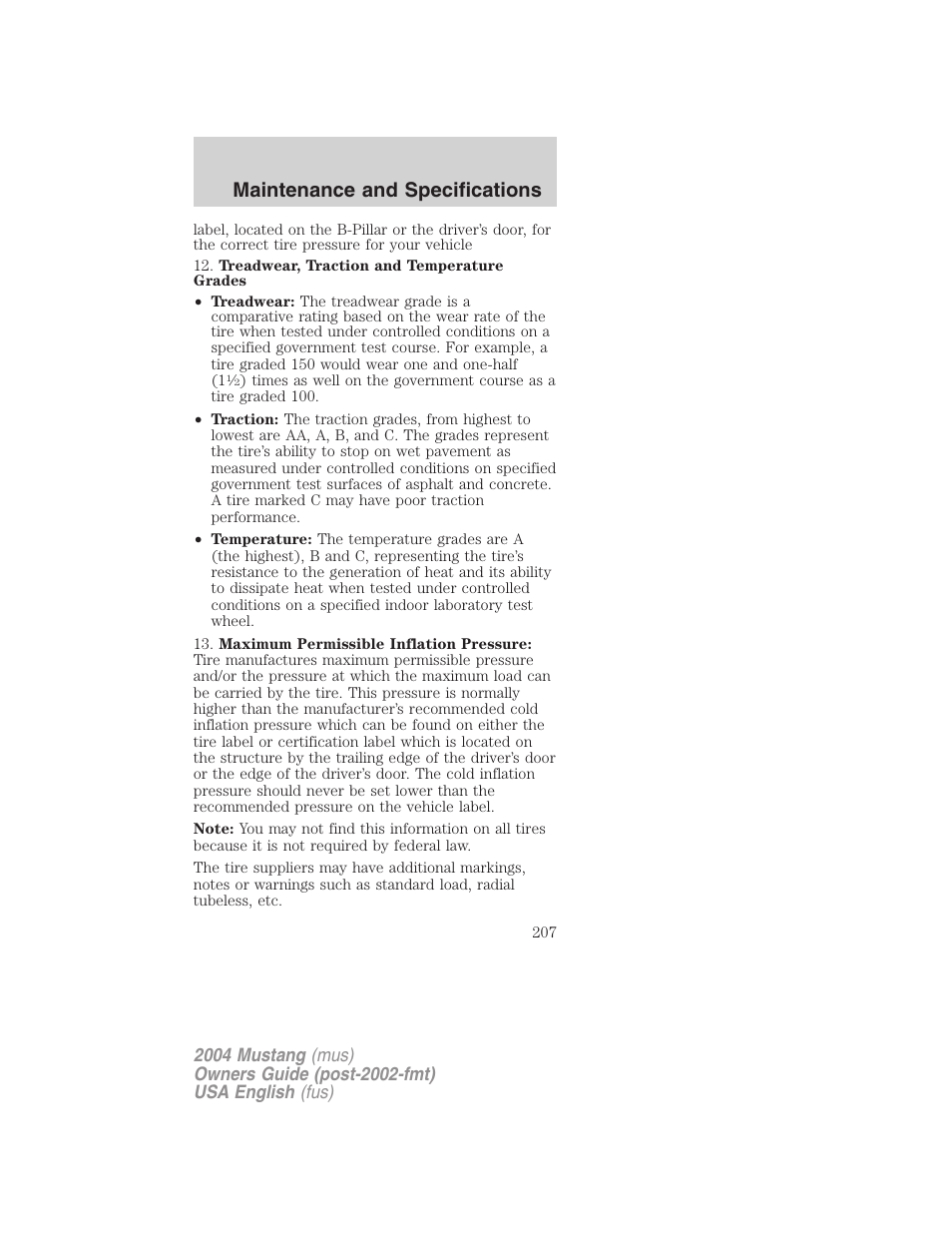 Maintenance and specifications | FORD 2004 Mustang v.2 User Manual | Page 207 / 240