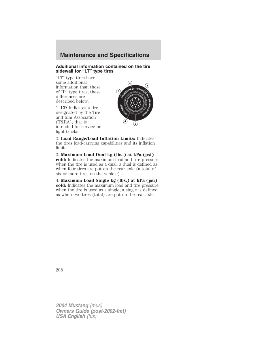 Maintenance and specifications | FORD 2004 Mustang v.2 User Manual | Page 208 / 240