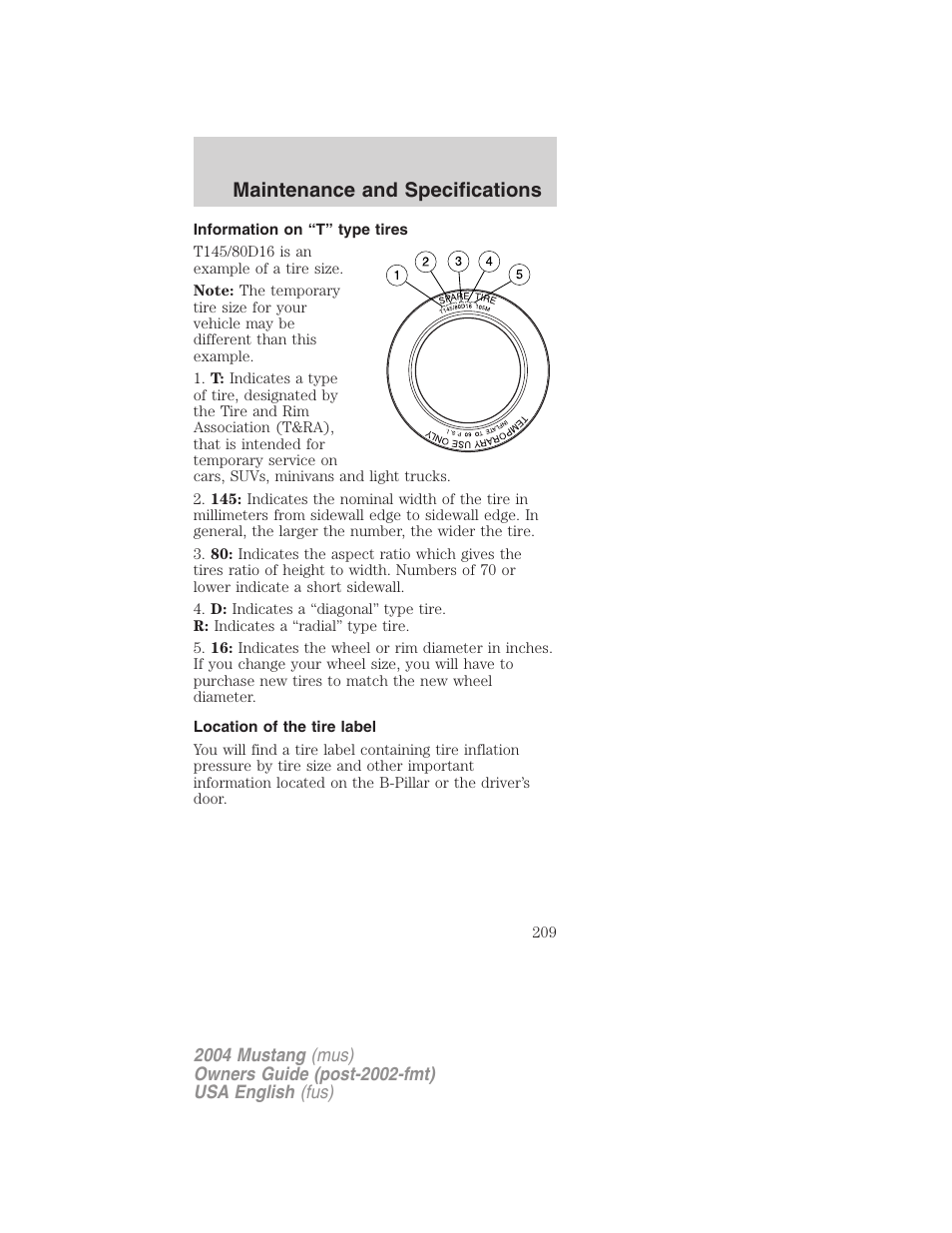 Maintenance and specifications | FORD 2004 Mustang v.2 User Manual | Page 209 / 240