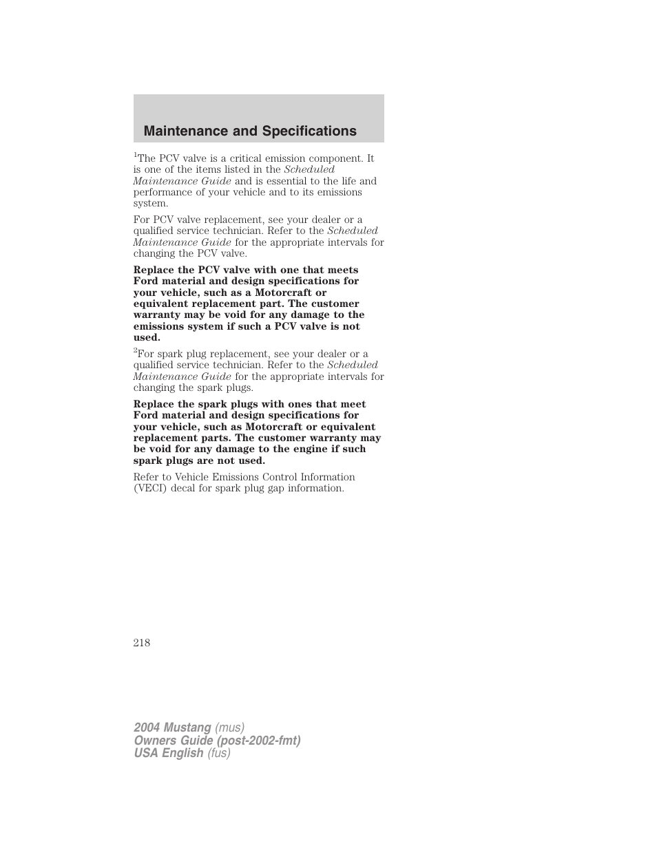 Maintenance and specifications | FORD 2004 Mustang v.2 User Manual | Page 218 / 240