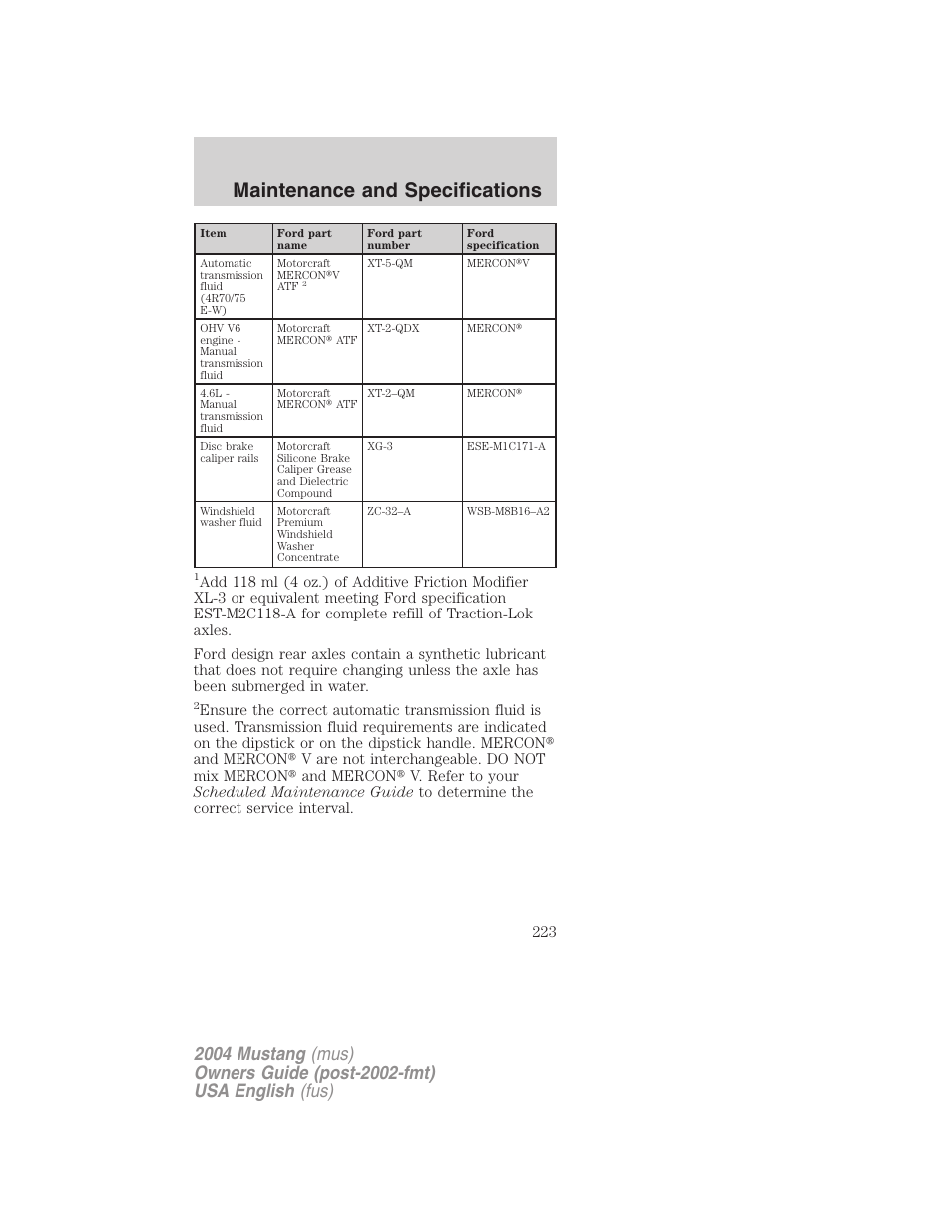 Maintenance and specifications | FORD 2004 Mustang v.2 User Manual | Page 223 / 240