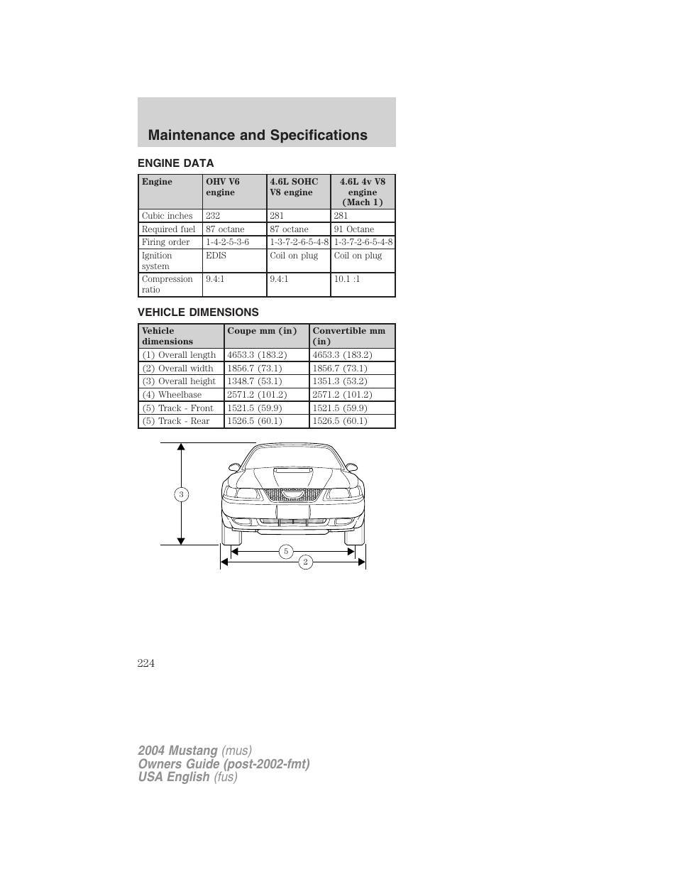 Maintenance and specifications | FORD 2004 Mustang v.2 User Manual | Page 224 / 240
