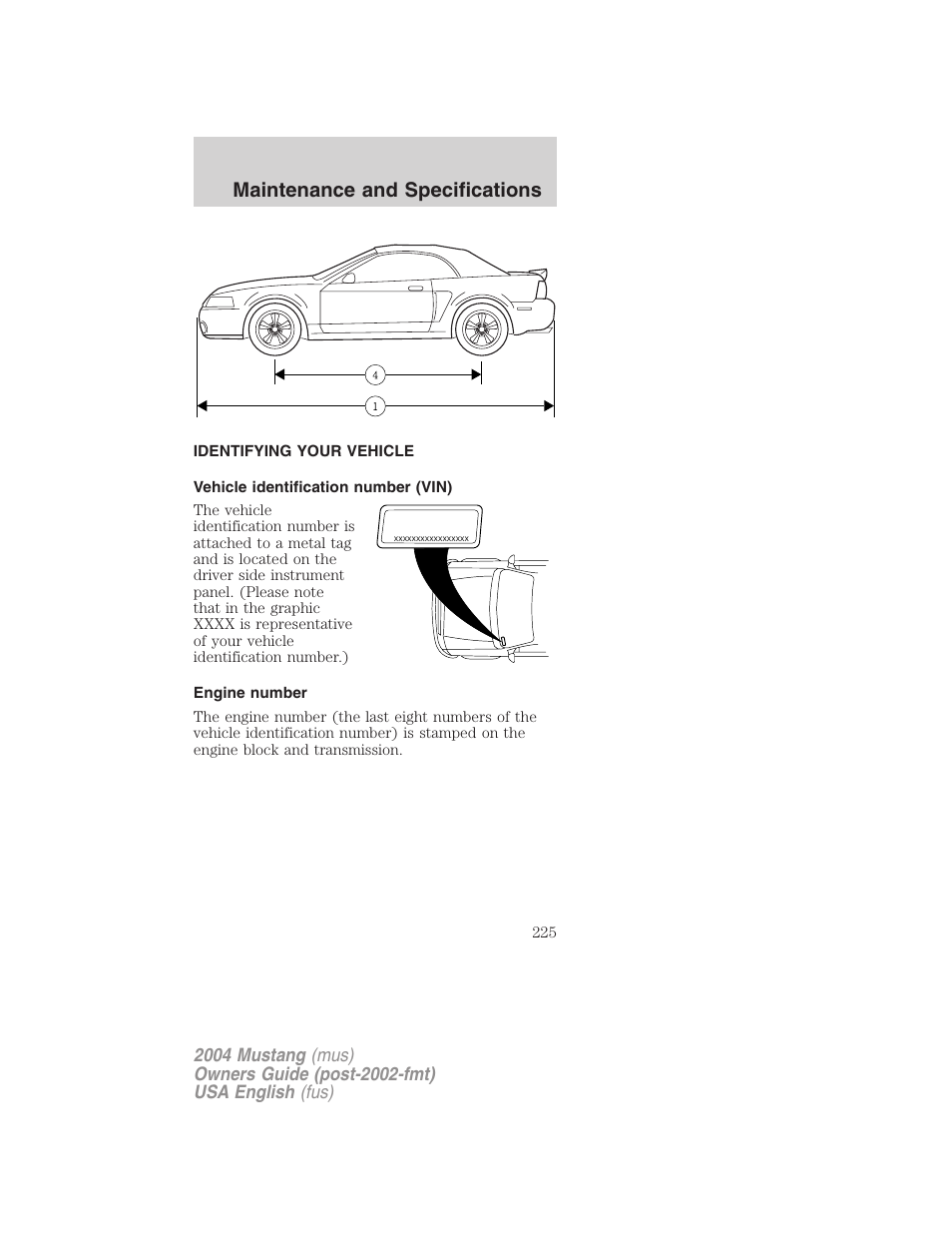 Maintenance and specifications | FORD 2004 Mustang v.2 User Manual | Page 225 / 240