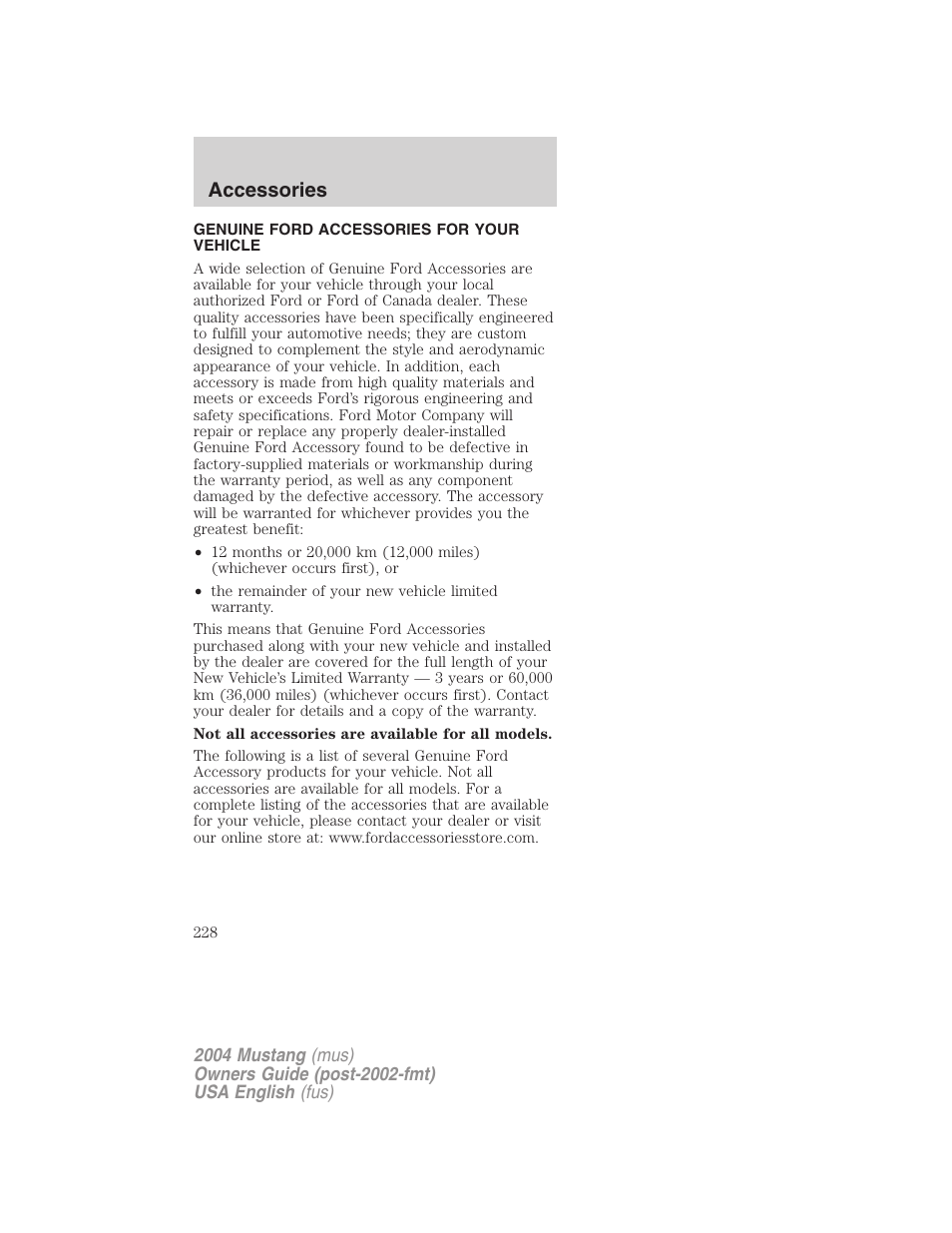 Accessories | FORD 2004 Mustang v.2 User Manual | Page 228 / 240