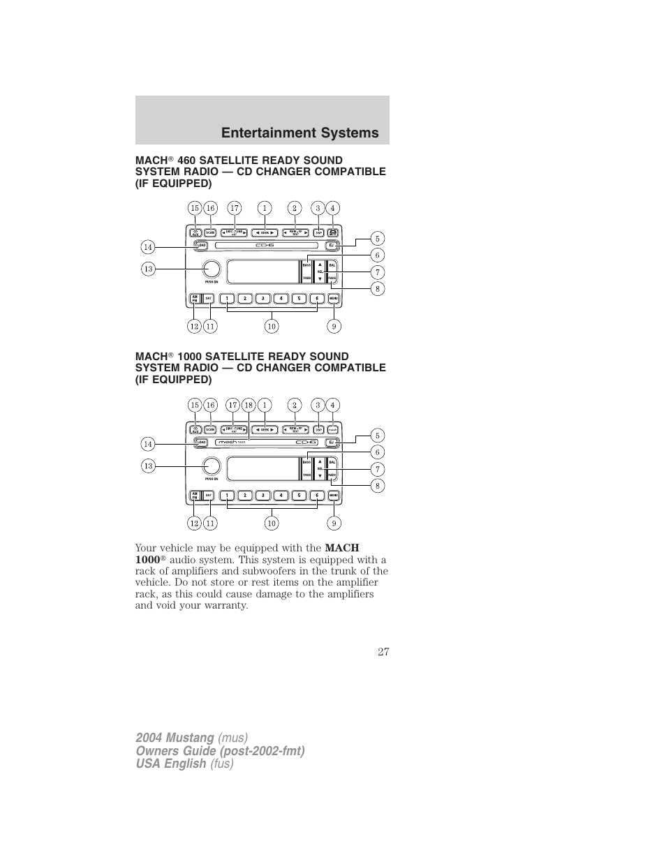 Entertainment systems | FORD 2004 Mustang v.2 User Manual | Page 27 / 240