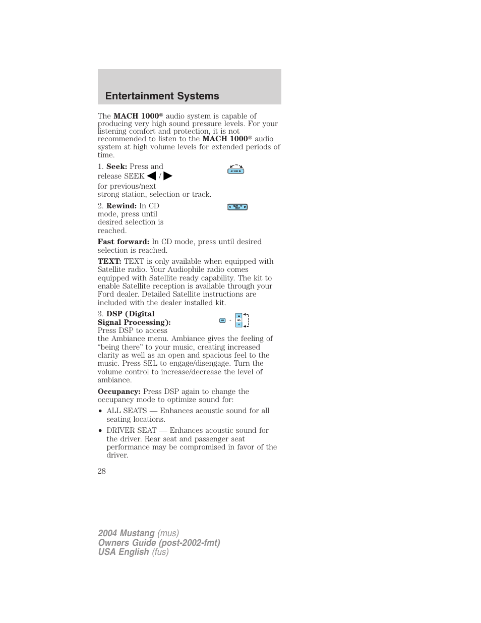 Entertainment systems | FORD 2004 Mustang v.2 User Manual | Page 28 / 240