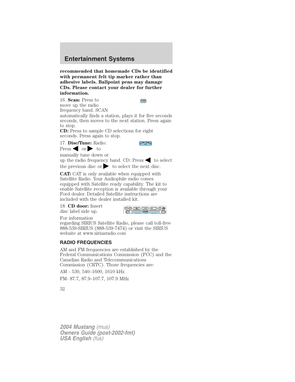Entertainment systems | FORD 2004 Mustang v.2 User Manual | Page 32 / 240