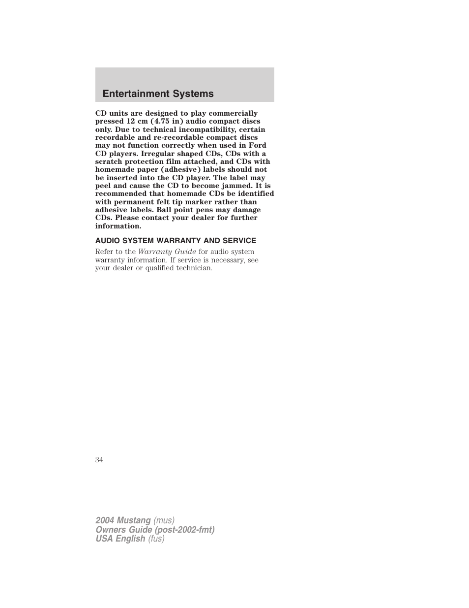 Entertainment systems | FORD 2004 Mustang v.2 User Manual | Page 34 / 240