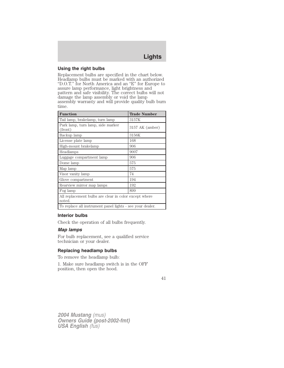 Lights | FORD 2004 Mustang v.2 User Manual | Page 41 / 240