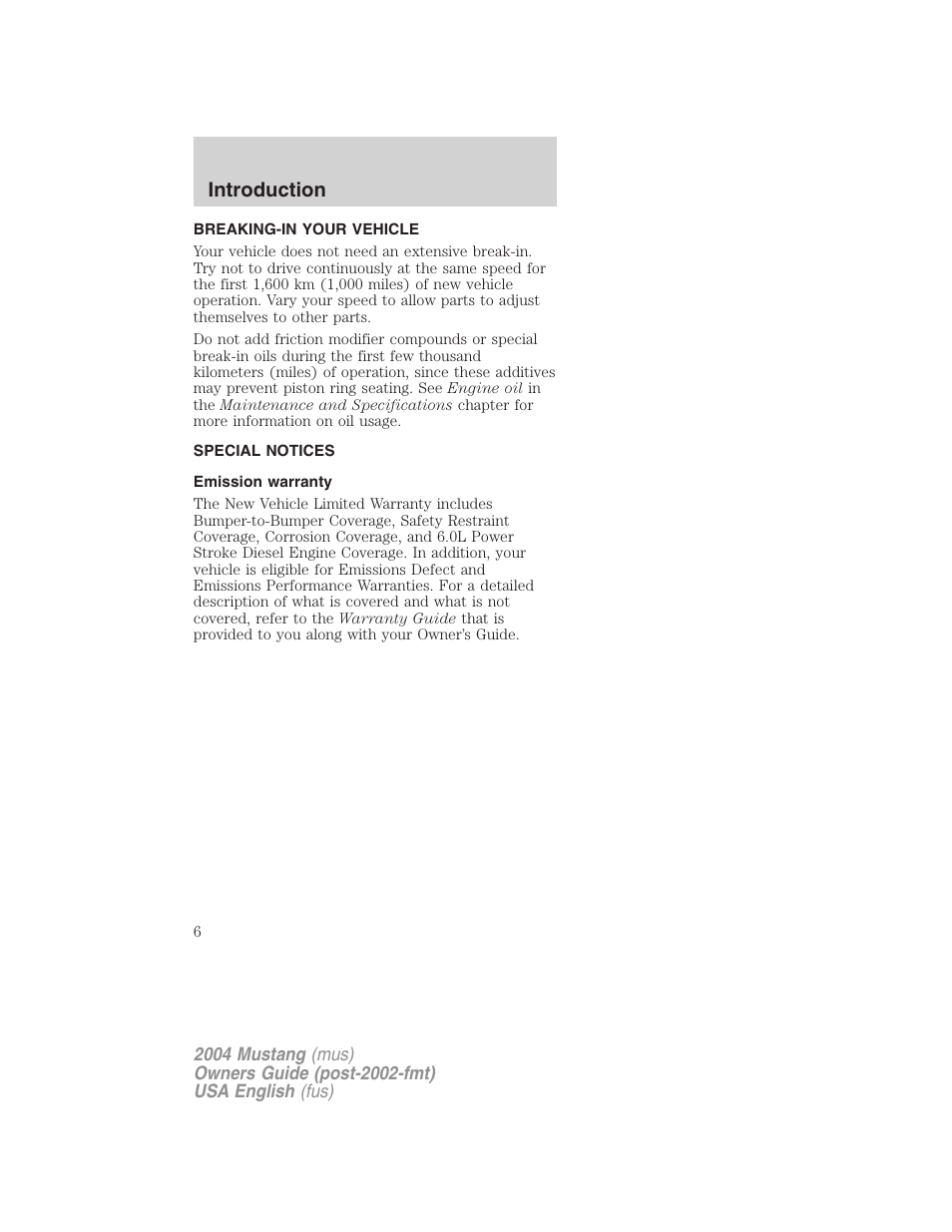 Introduction | FORD 2004 Mustang v.2 User Manual | Page 6 / 240