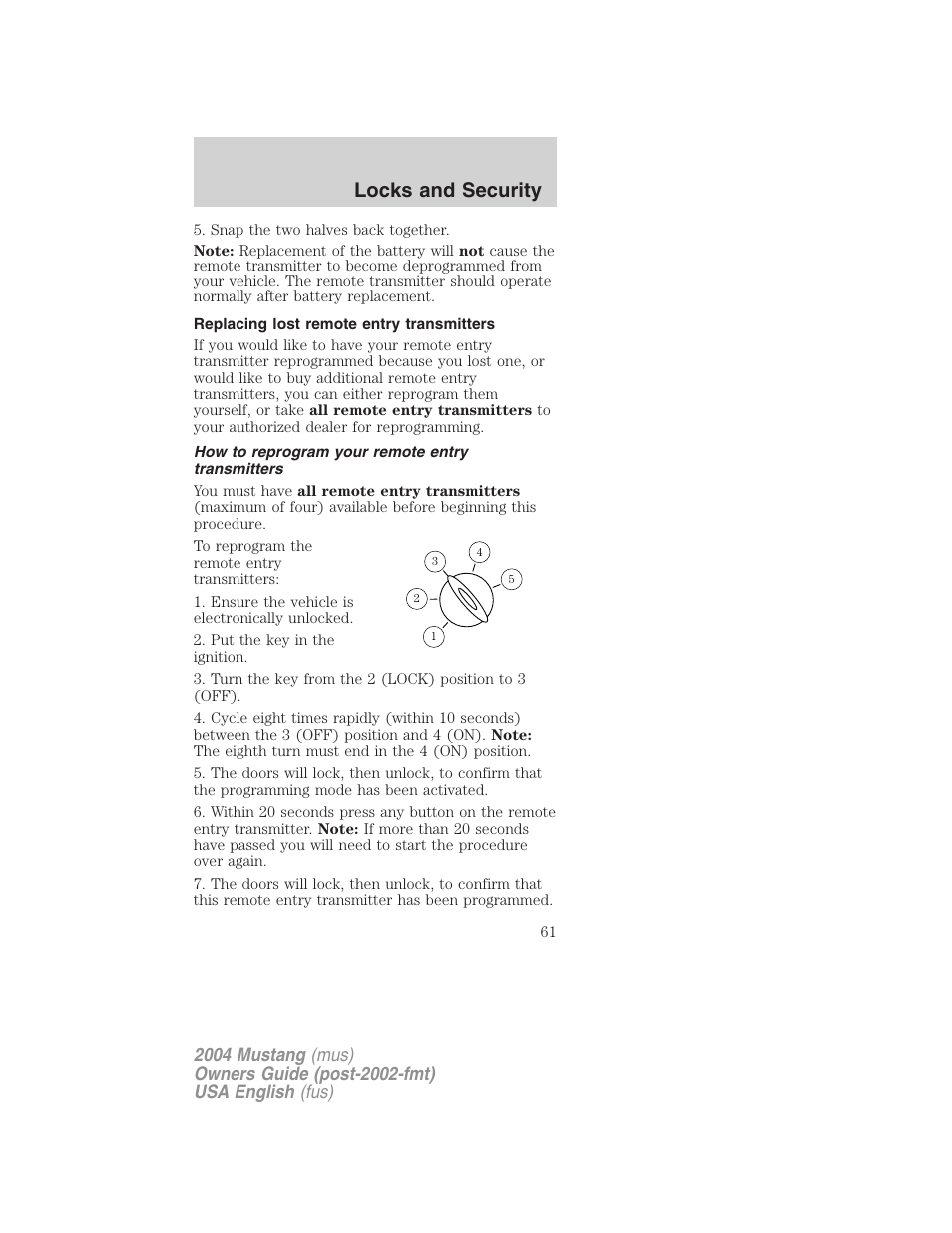 Locks and security | FORD 2004 Mustang v.2 User Manual | Page 61 / 240