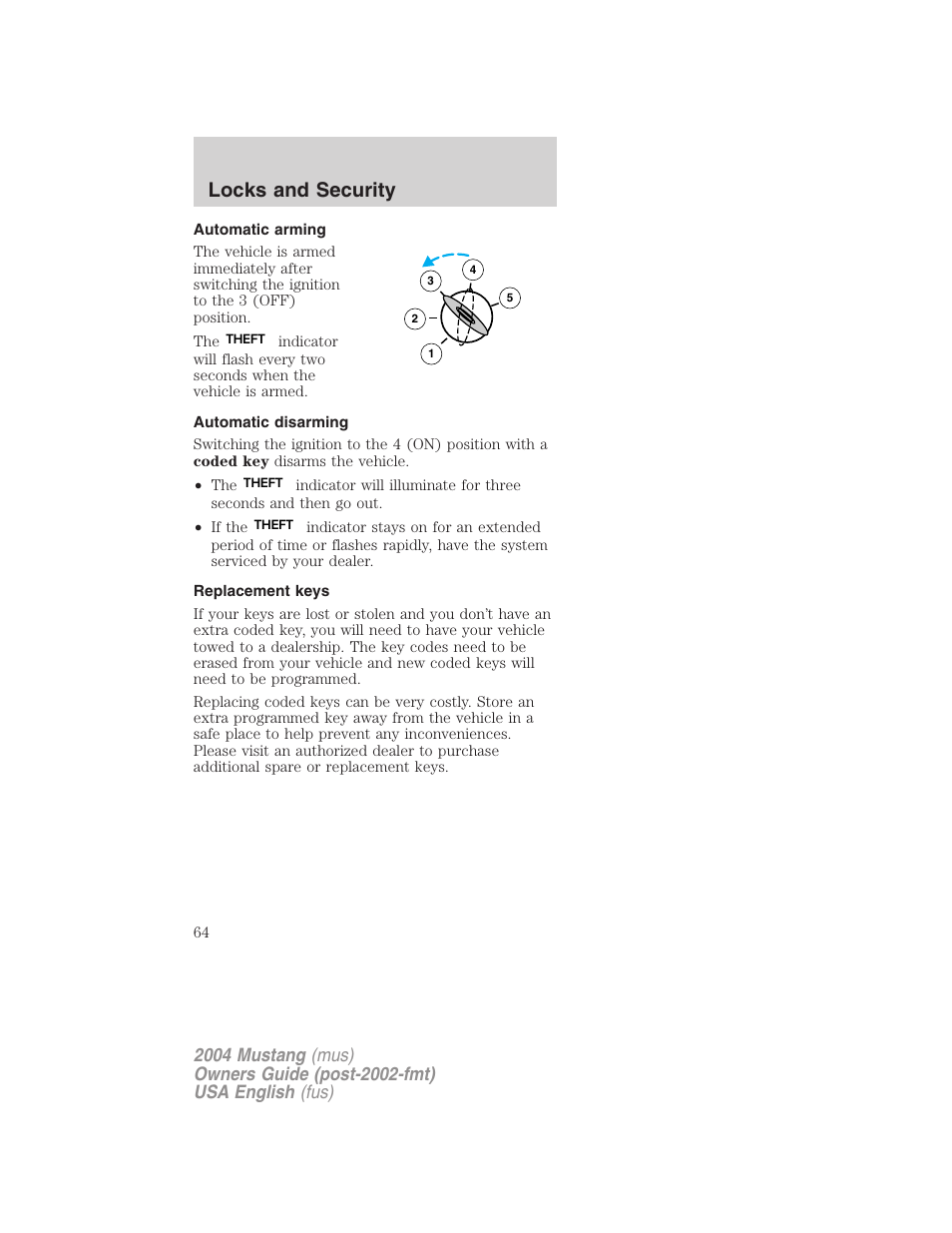 Locks and security | FORD 2004 Mustang v.2 User Manual | Page 64 / 240