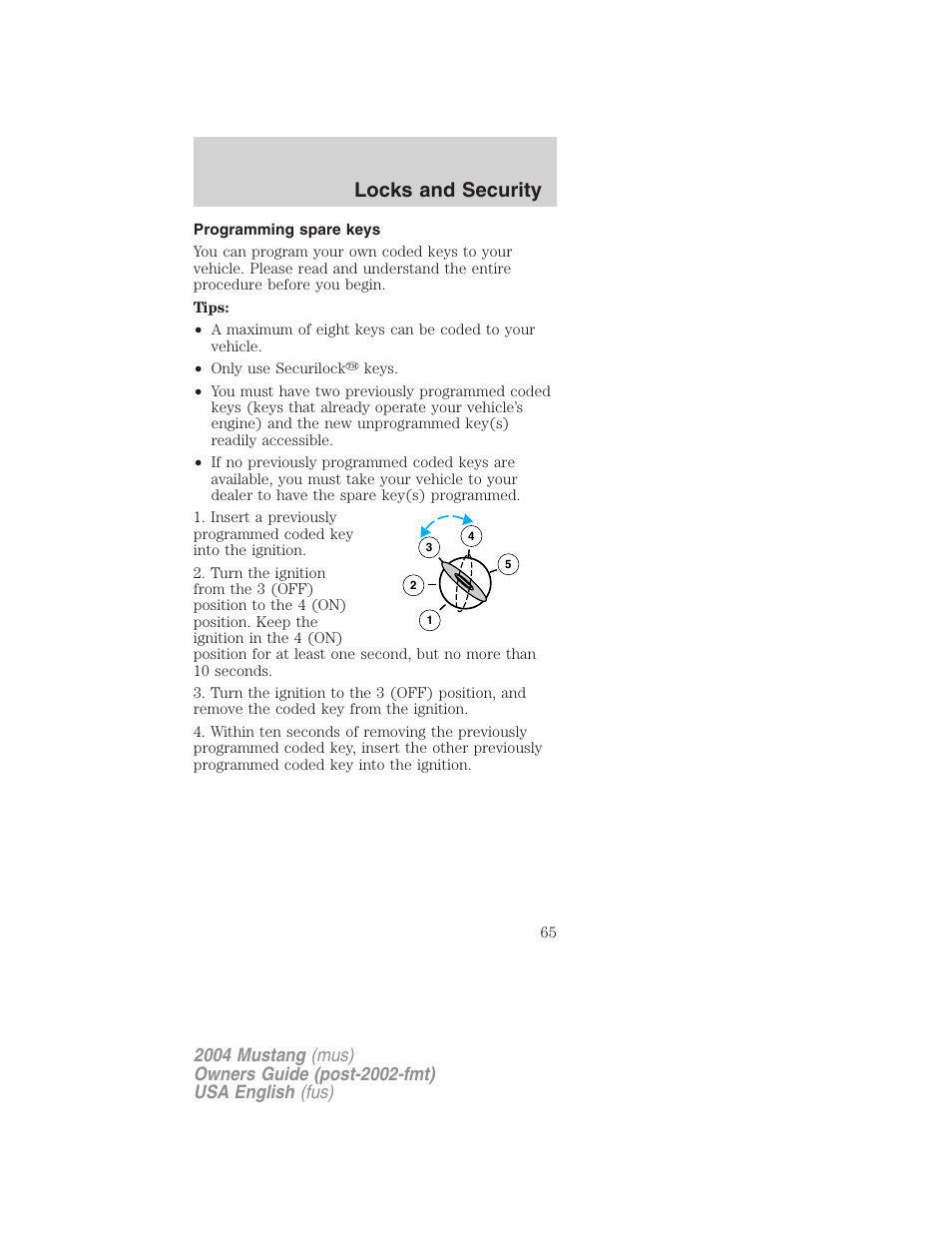Locks and security | FORD 2004 Mustang v.2 User Manual | Page 65 / 240